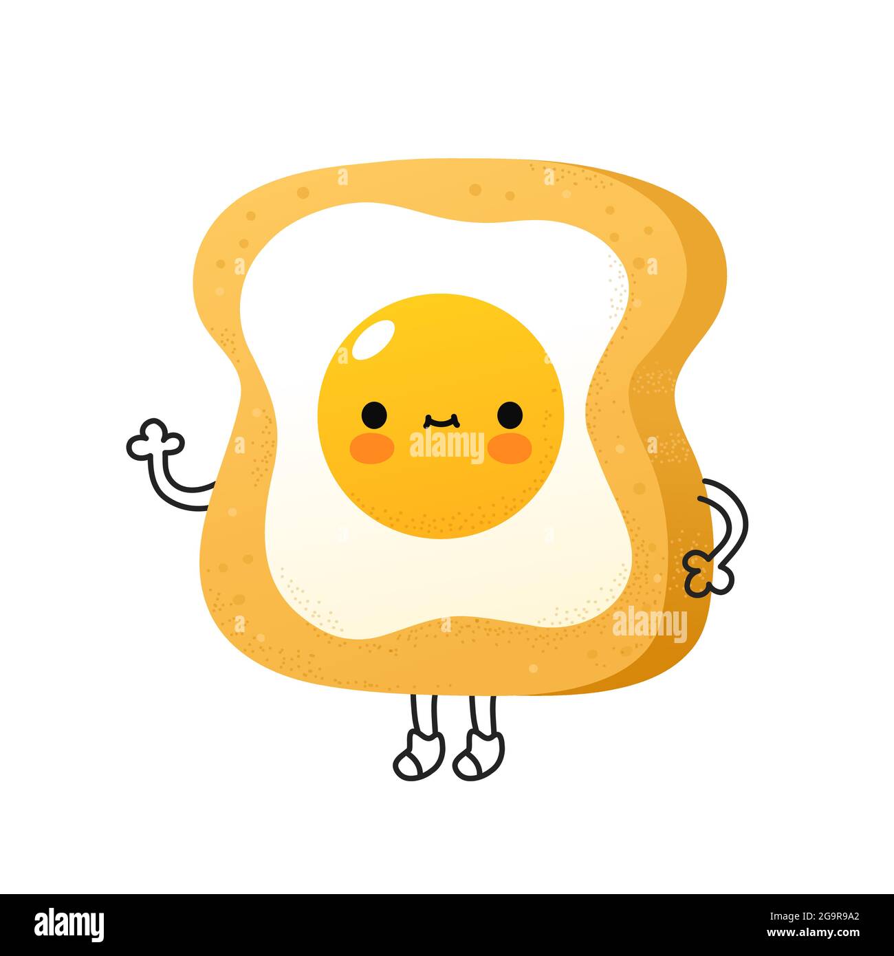 Cute funny toast with fried egg character. Vector flat cartoon kawaii character illustration icon. Isolated on white background. Toast bread, fried egg, morning breakfast cartoon character concept Stock Vector