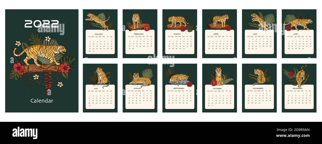 Christmas In The Wild 2022 Tiger Calendar Cartoon Printable A4 Vector Illustration. Chinese New Year  Wild Animal Tropical Design. Christmas 2022 Symbol Stock Vector Image & Art  - Alamy