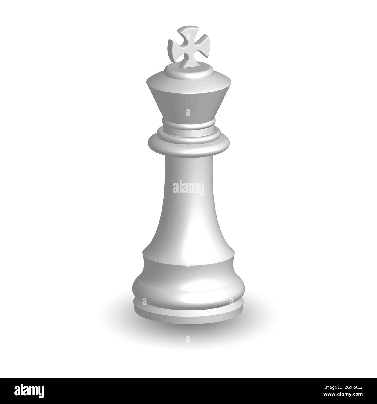 White chess piece king 3d on white background. Board game chess. Chess piece 3d render.Vector illustration. Sport play. Stock Vector