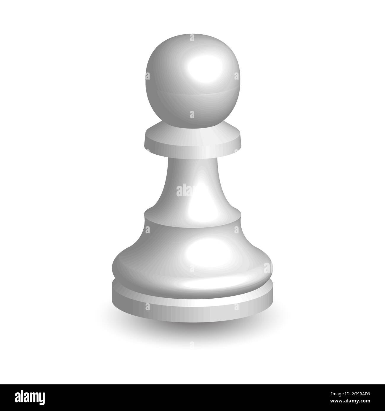 White chess piece pawn 3d on white background. Board game chess. Chess piece 3d render.Vector illustration. Sport play. Stock Vector