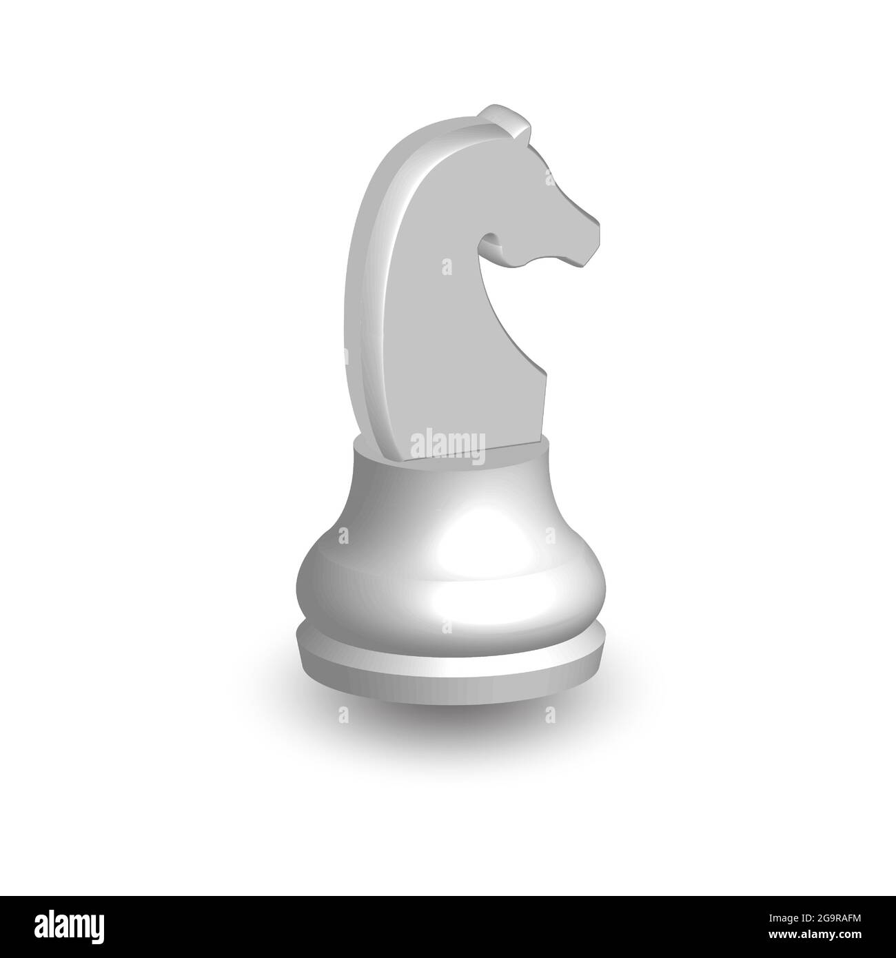 White chess piece horse 3d on white background. Board game chess. Chess piece 3d render.Vector illustration. Sport play. Stock Vector