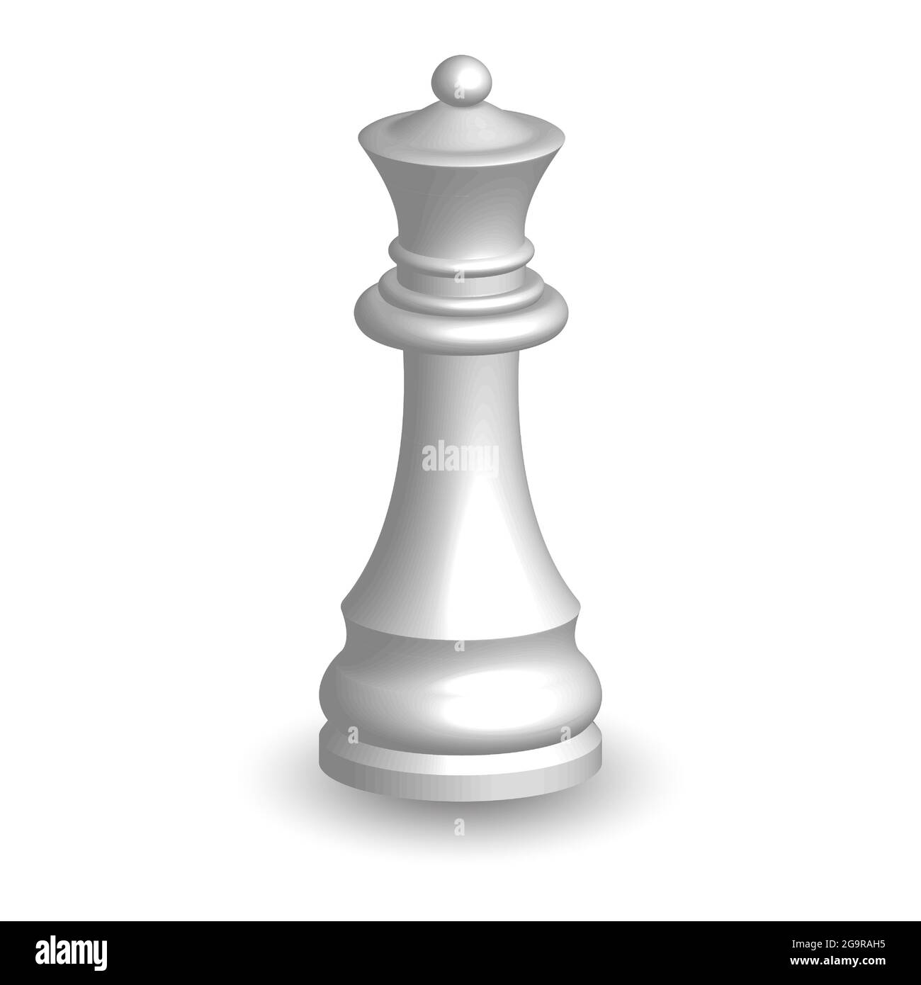White chess piece queen 3d on white background. Board game chess. Chess piece 3d render.Vector illustration. Sport play. Stock Vector