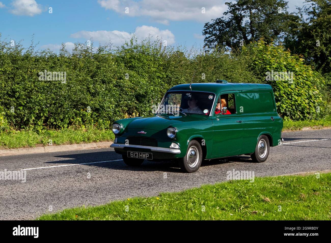 1962 60s green Ford Thames van 2000cc vehicle en-route to Capesthorne Hall classic July car show, Cheshire, UK Stock Photo
