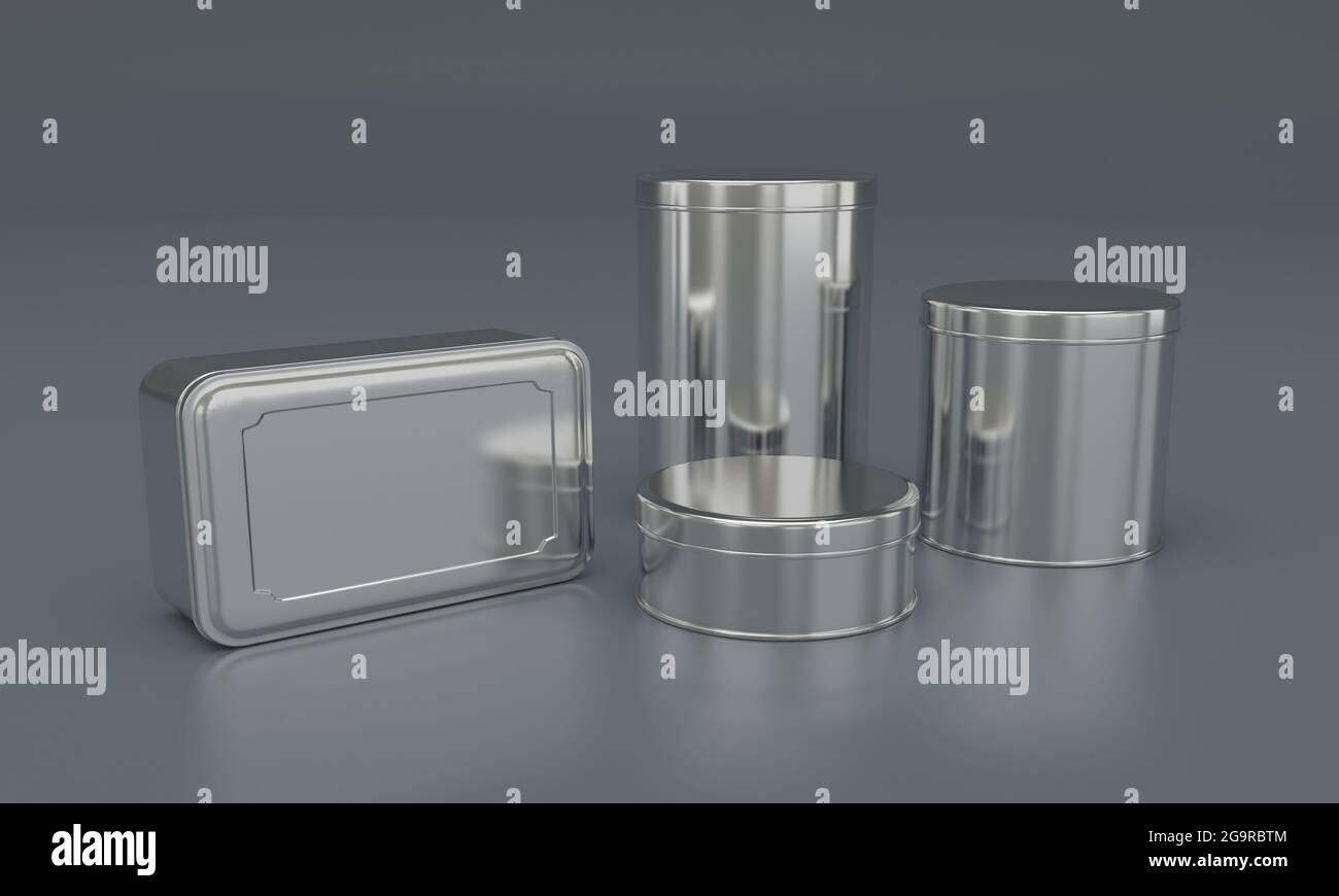 3D rendering of different food containers isolated on a gray background ...
