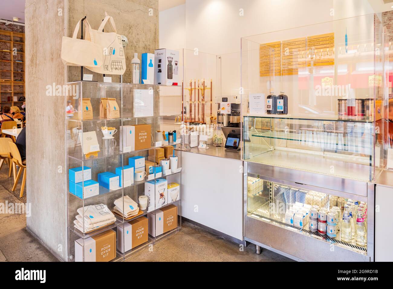 Los Angeles, JUL 24, 2021 Interior view of the blue bottle coffee in