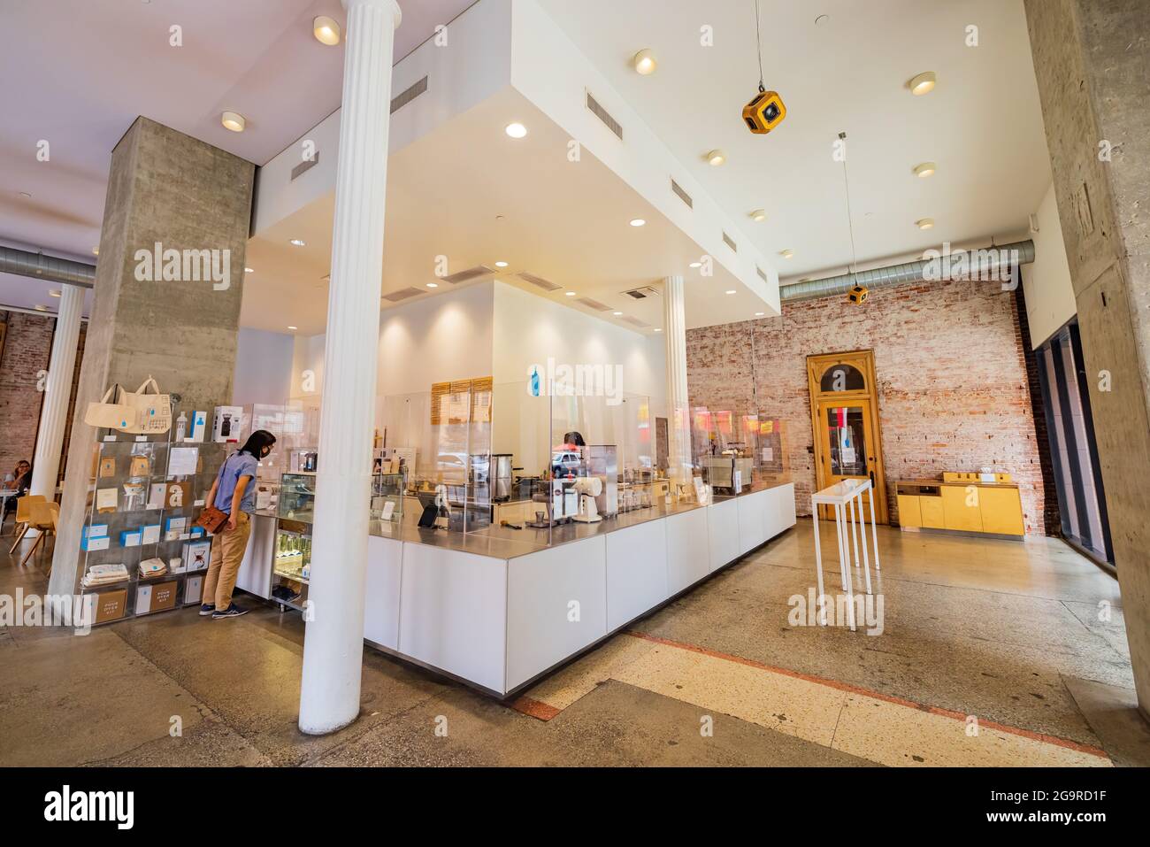 Los Angeles, JUL 24, 2021 Interior view of the blue bottle coffee in