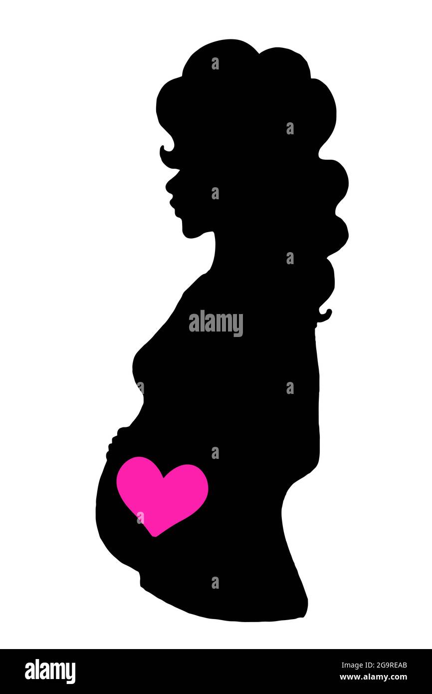 Cartoon, pregnat woman half body and girl baby ,pink heart, silhouette  isolated Stock Photo - Alamy, image size:866x1390
