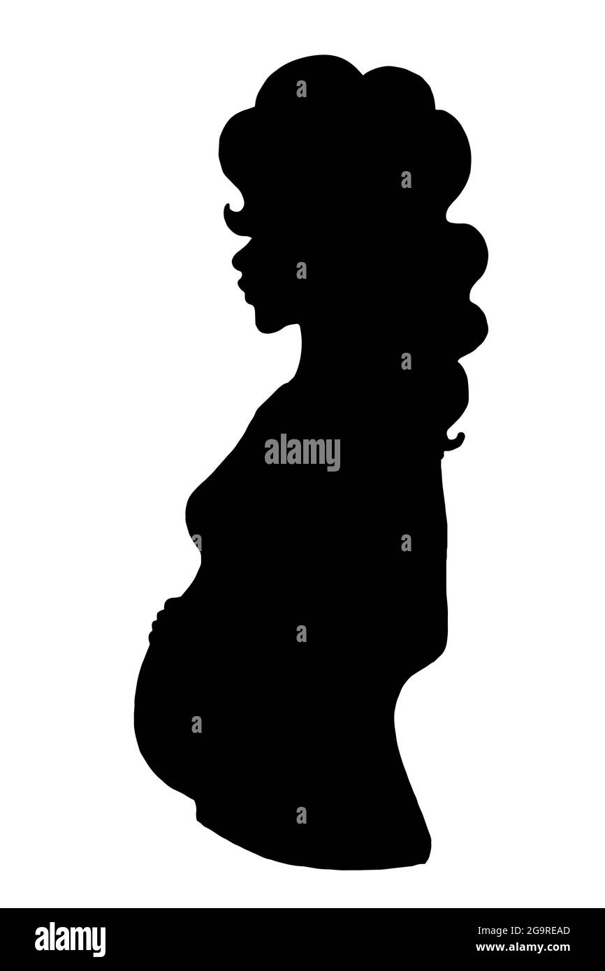Cartoon ,pregnat woman  half body silhouette. Stock Photo