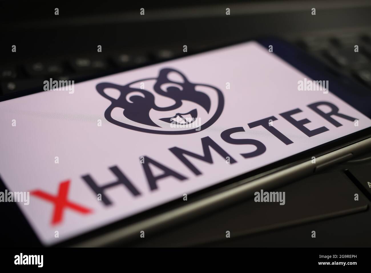 Viersen Germany June 1 2021 Closeup Of Mobile Phone Screen With Logo Lettering Of Xhamster