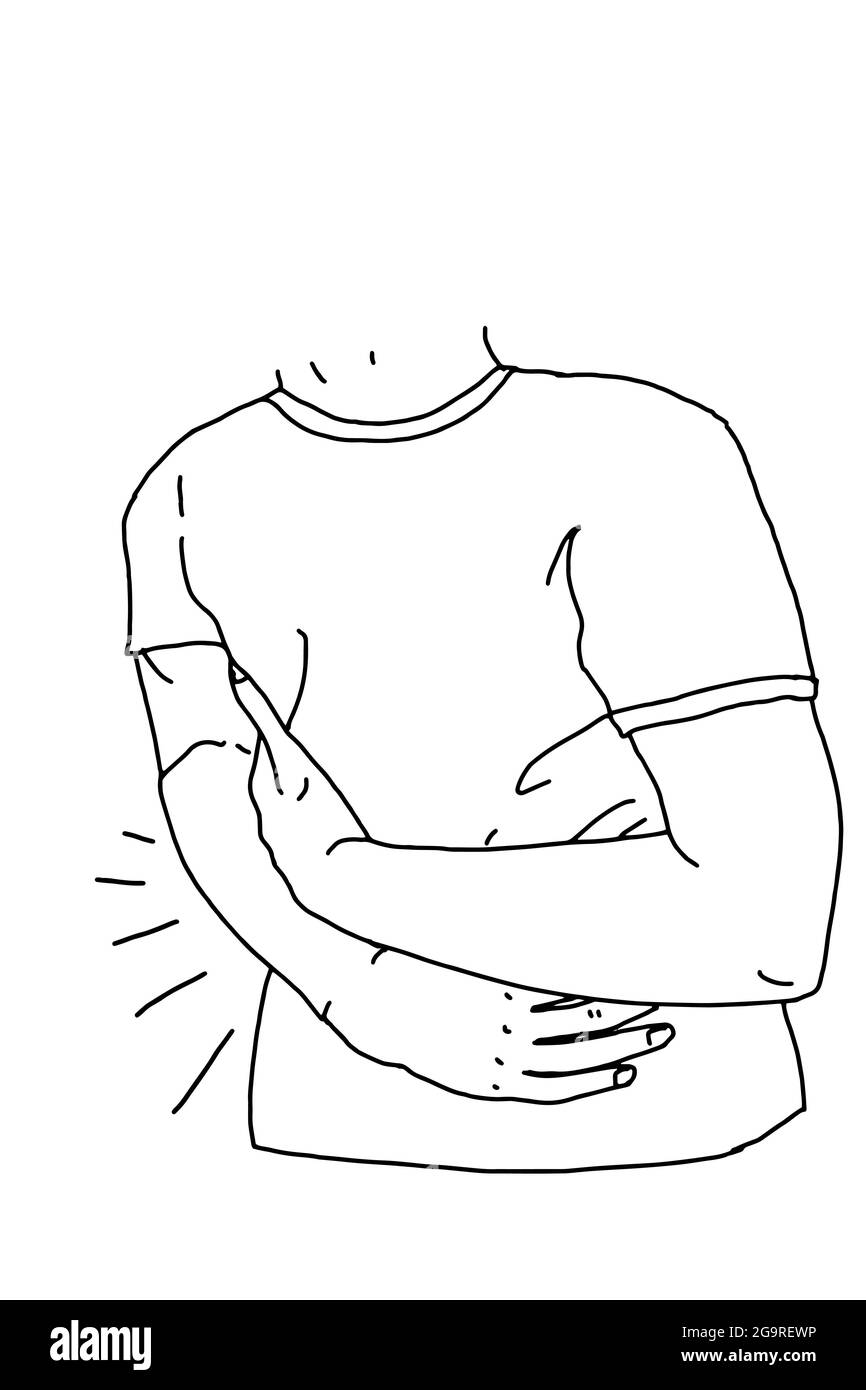 Stomachache, human body, illustration drawing, line art. Stock Photo