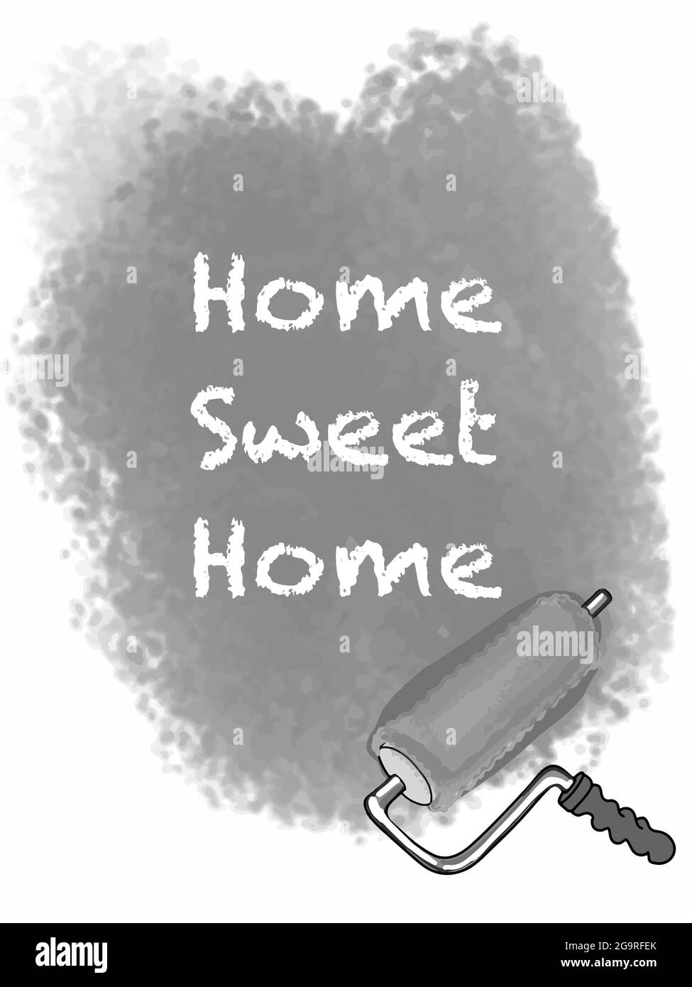 Cartoon  ,wall brush illustration ,sweet home  text drawing.Gray colors. Stock Photo