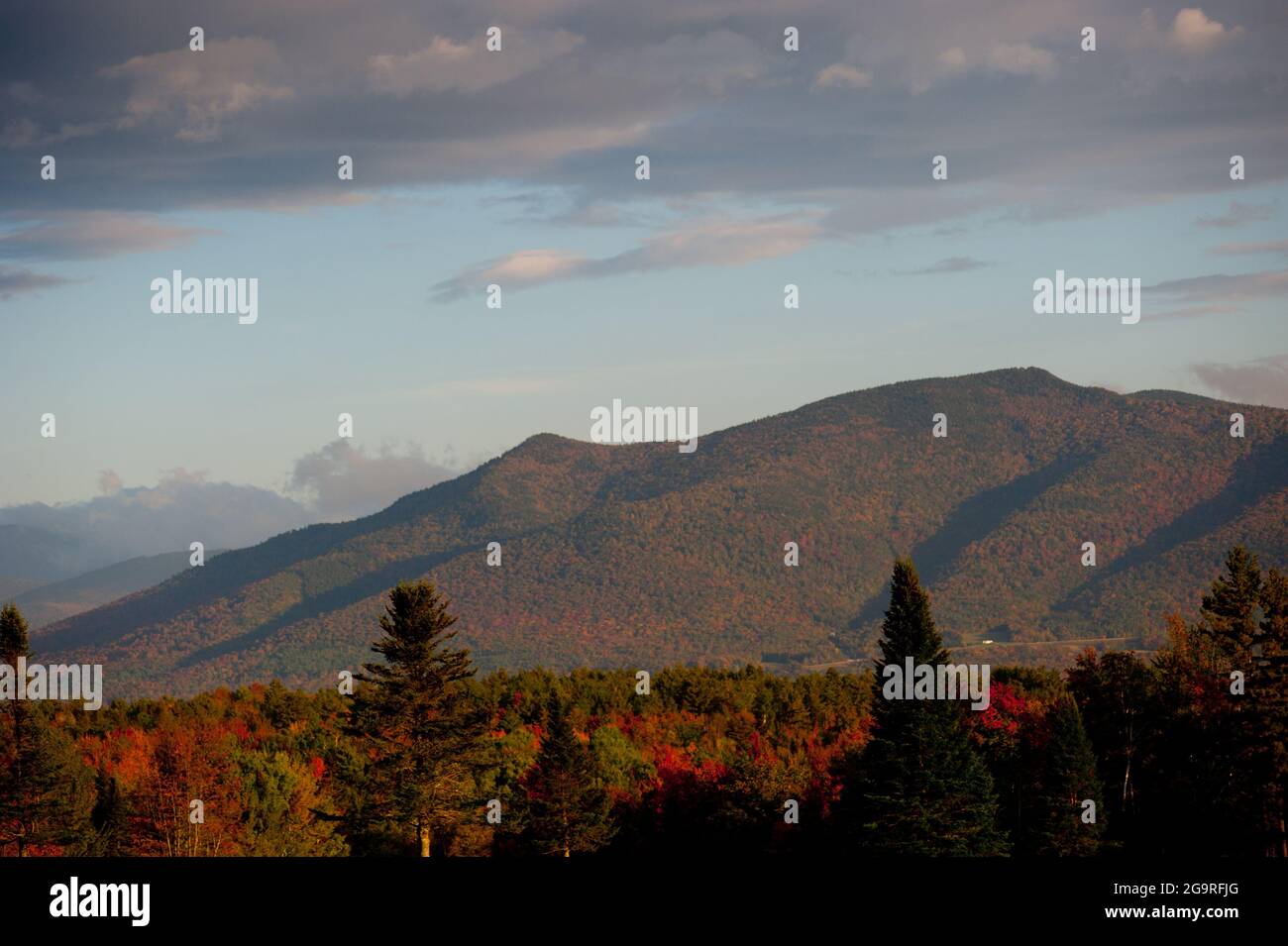 View of fall foliage on the White Mountains from Whitefield, New Hampshire, USA Stock Photo