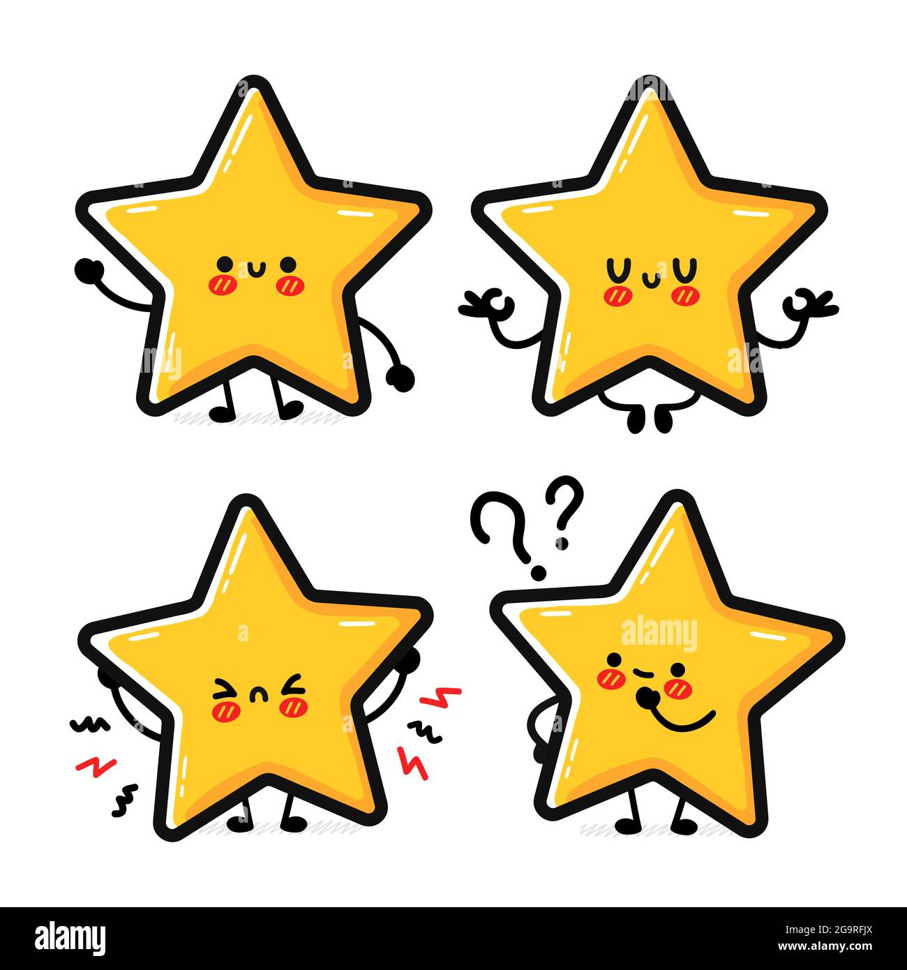 Cute funny happy star sign character set collection. Vector hand drawn  cartoon kawaii character illustration icon. Isolated on white background.  Star rating symbol, review doodle character concept Stock Vector Image &  Art -