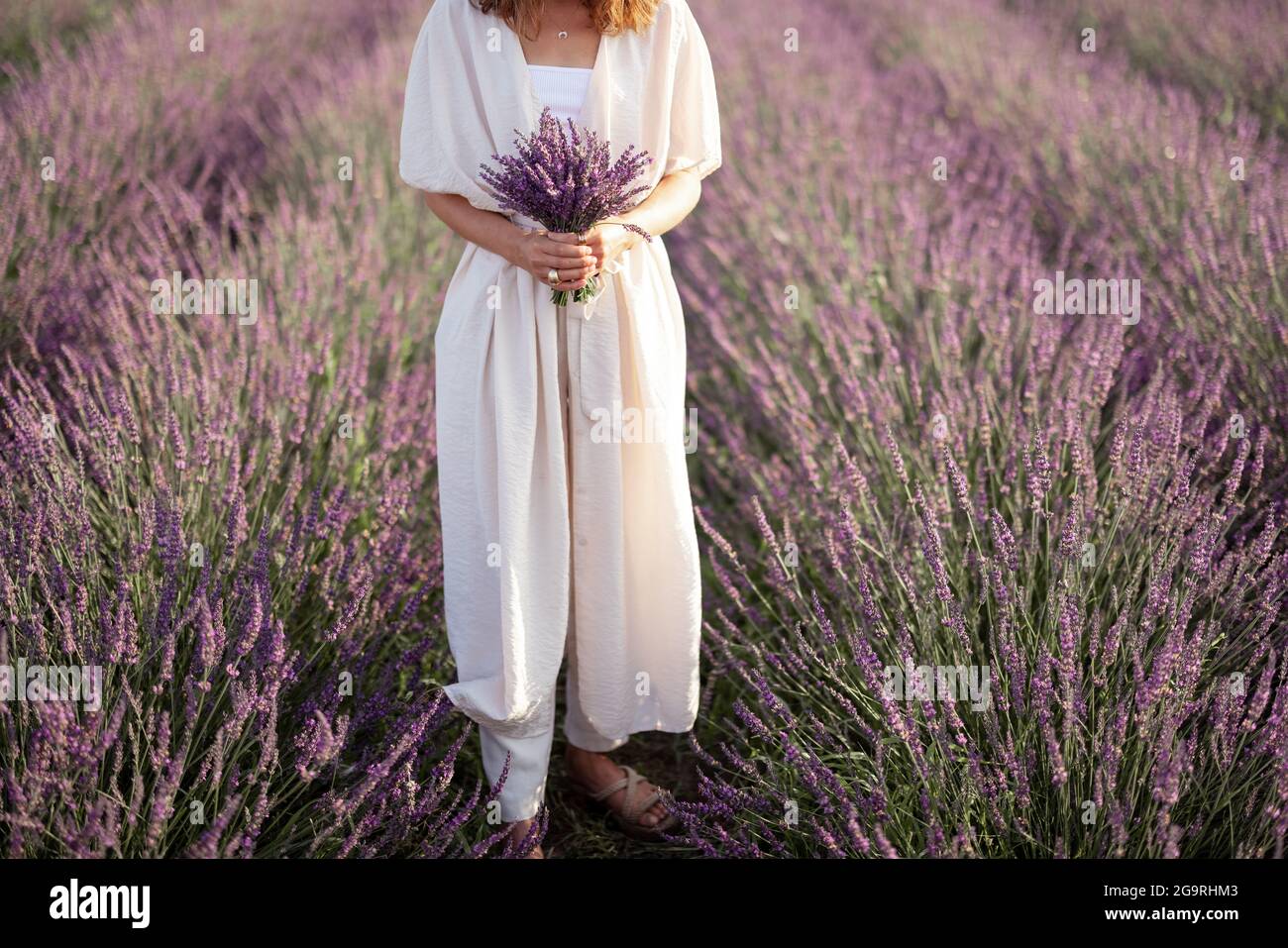 white dress with lavender flowers
