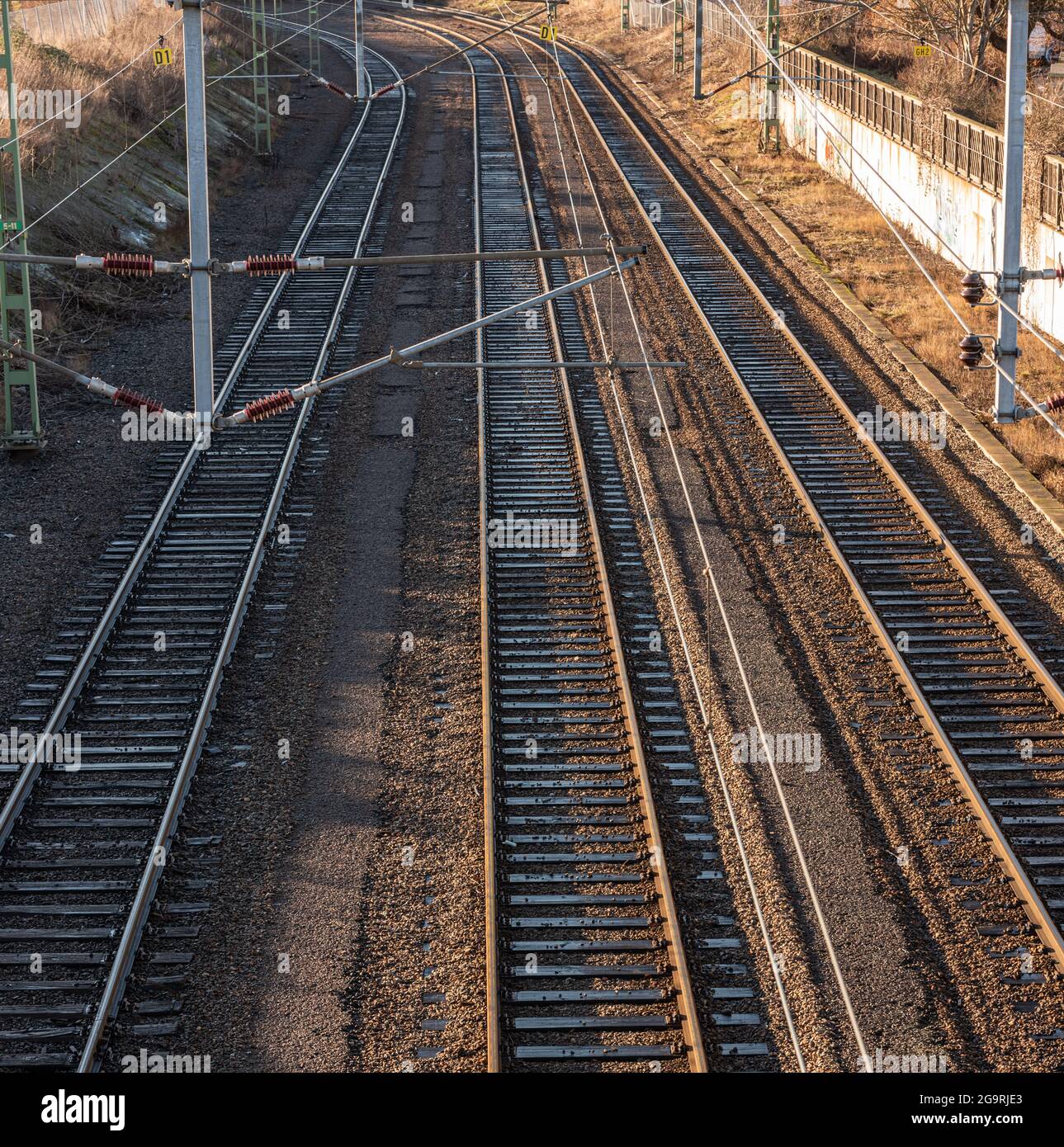 Overhead lines and railway tracks Stock Photo - Alamy