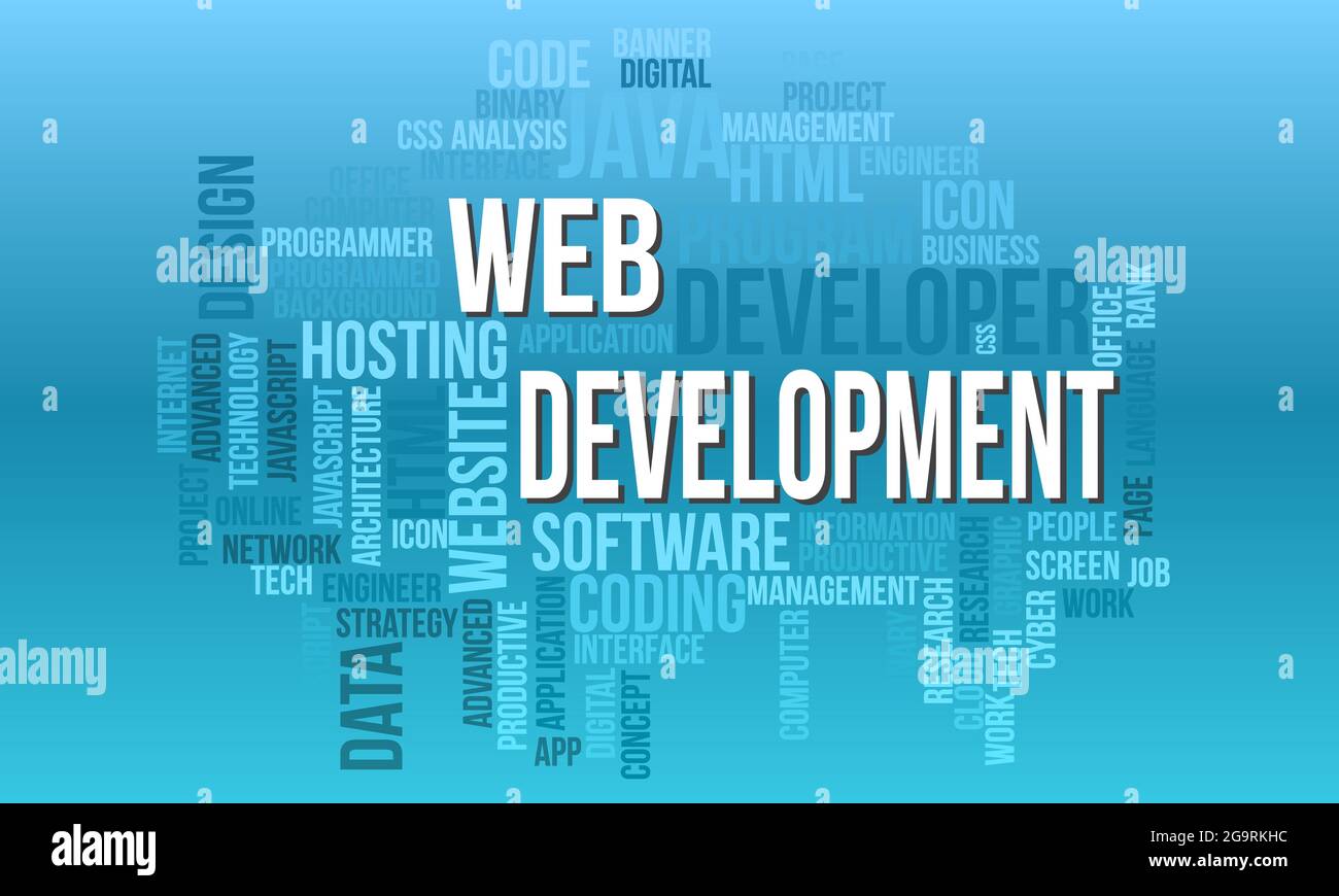 Business Concept Background, Web Development Futuristic Word Cloud Stock Vector
