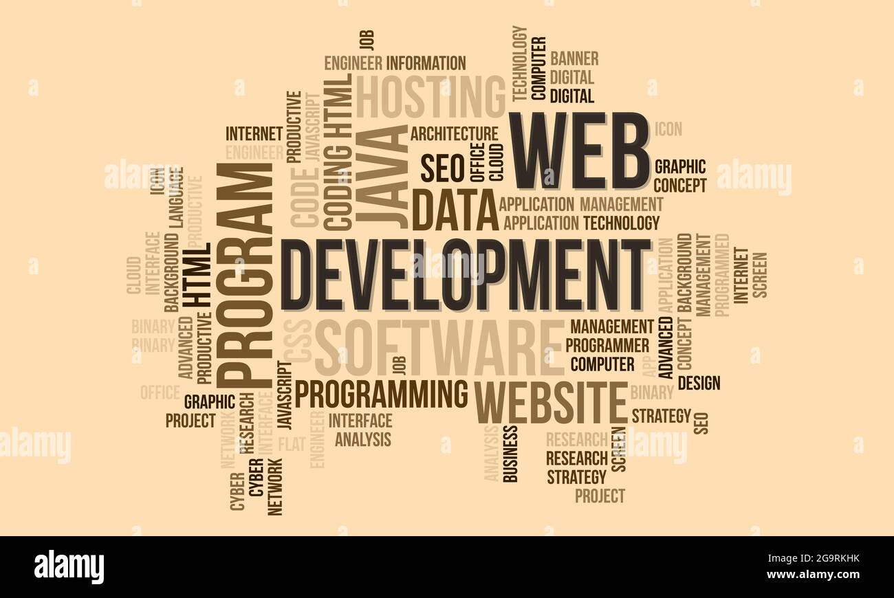 Business Concept Background, Web Development Word Cloud Stock Vector