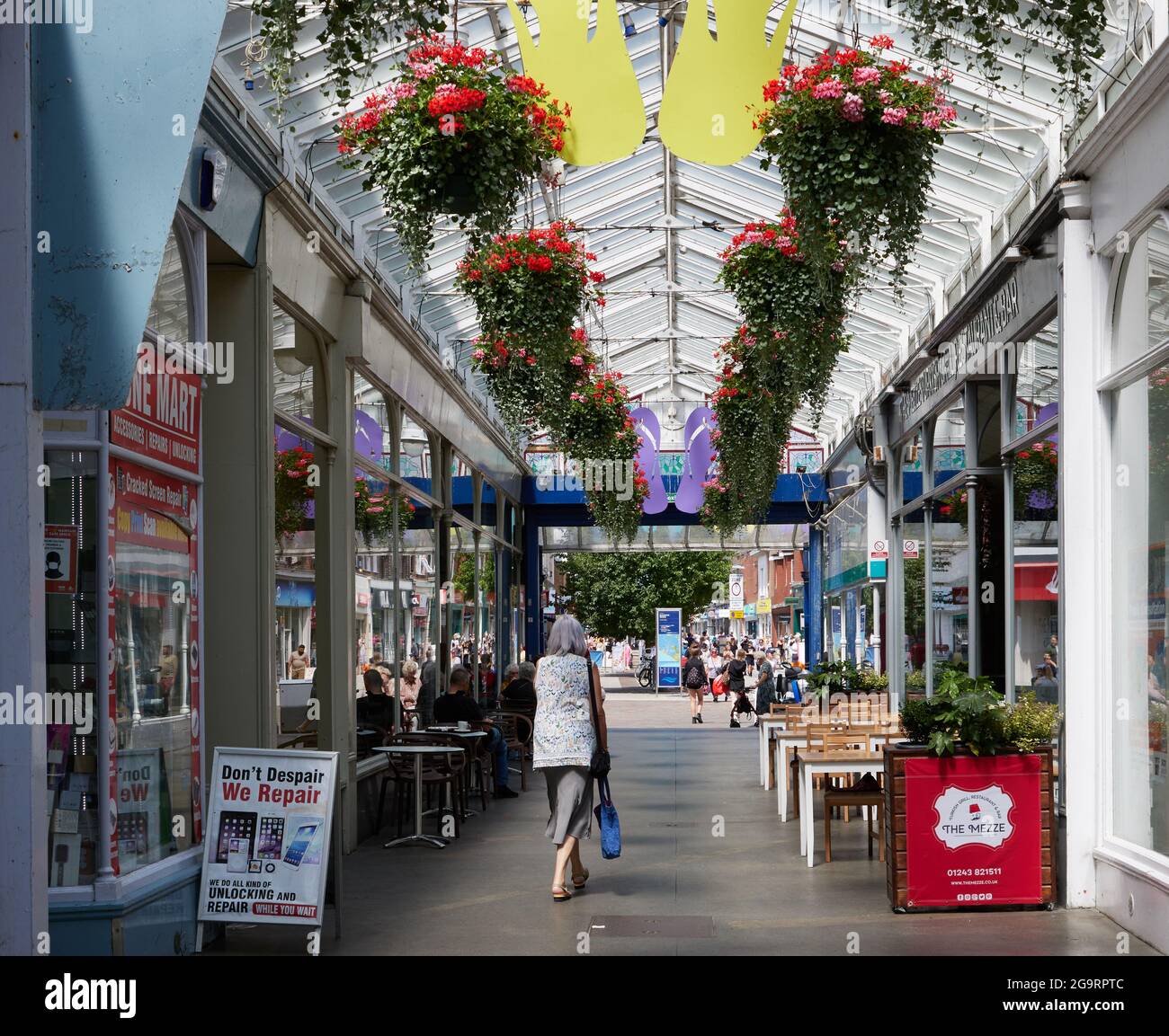 The Arcade shopping parade in Bognor Regis seen in summer 2021 Stock