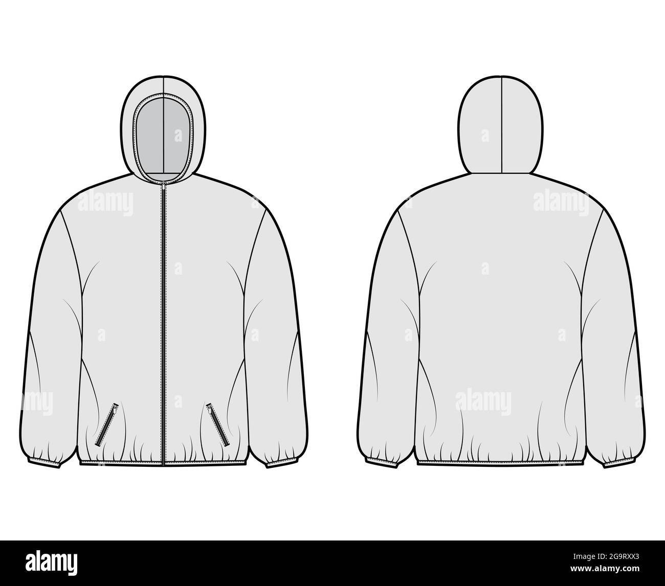 Puffer coat jacket technical fashion illustration with long sleeves ...