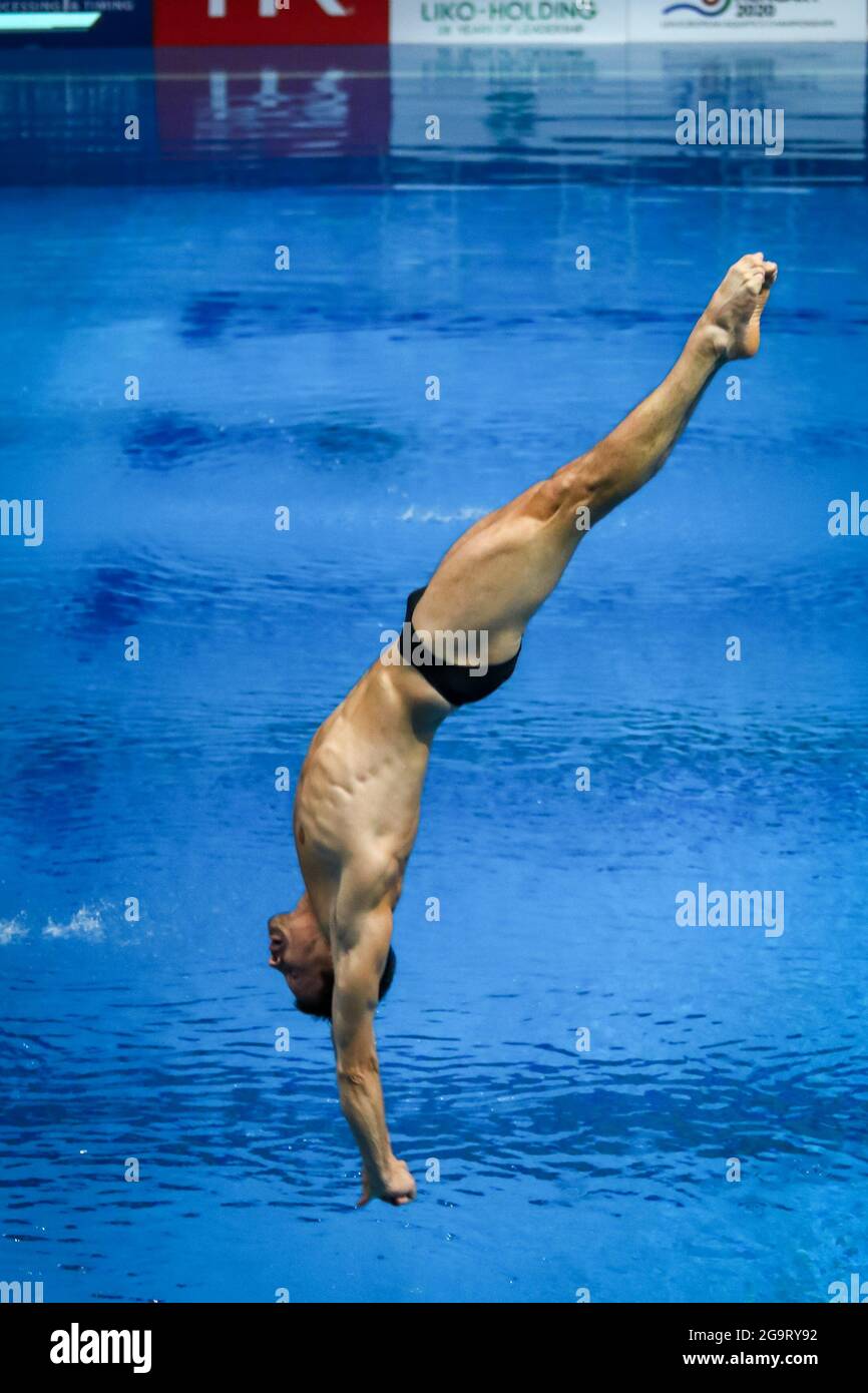 KYIV, UKRAINE - AUGUST 5, 2019: Patrick Hausding of Germany performs during Team Event Final of the 2019 European Diving Championship in Kyiv, Ukraine Stock Photo