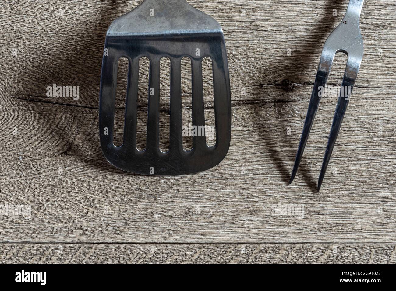 kitchen objects on a brown texture. Stock Photo