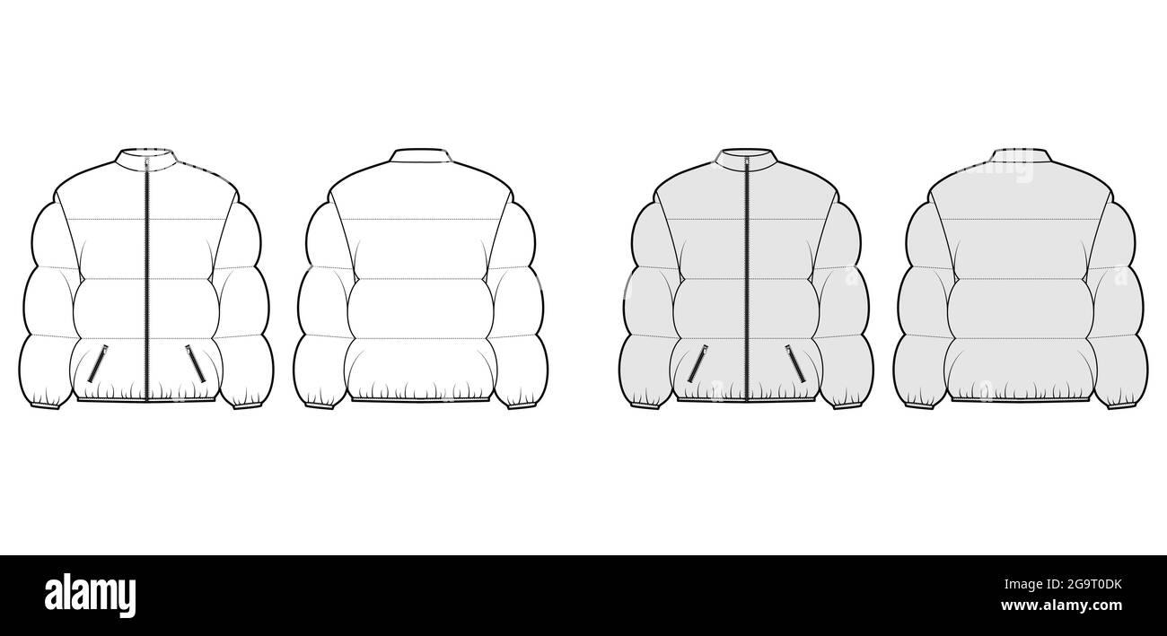 Down puffer coat jacket technical fashion illustration with stand ...