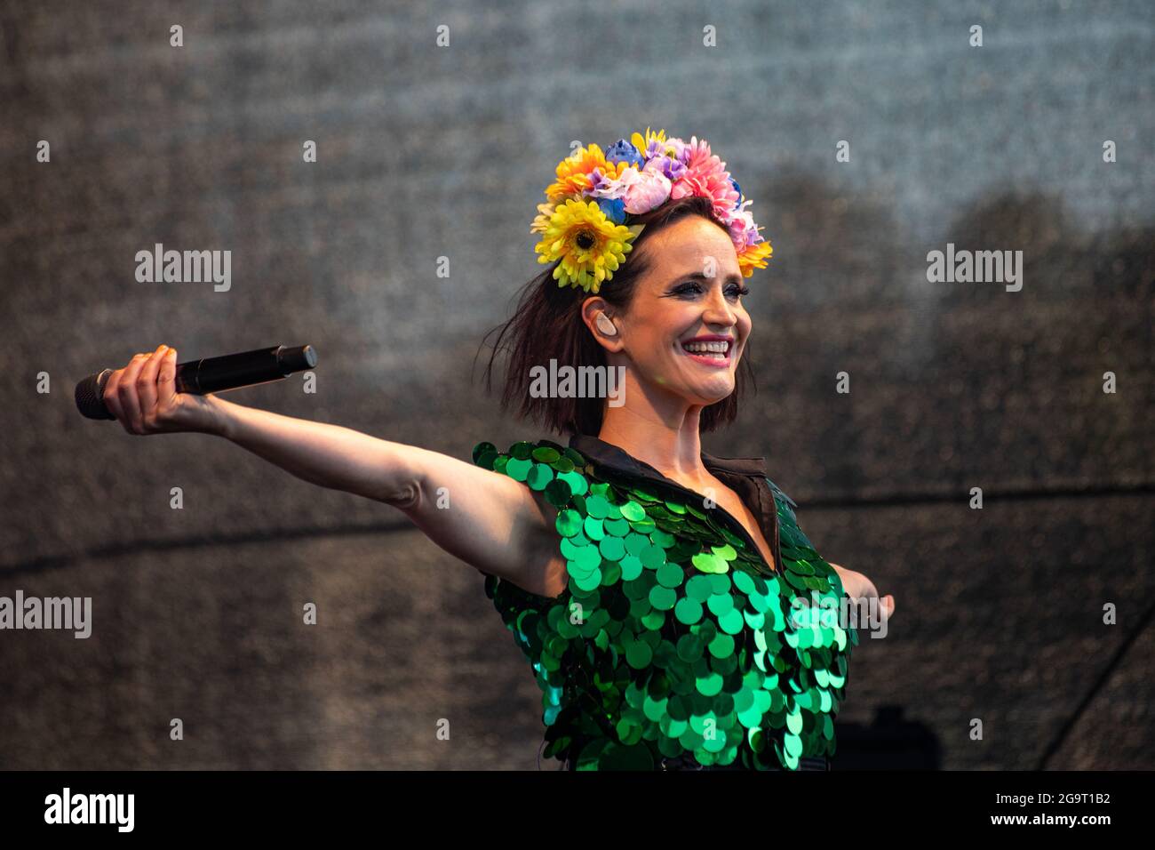 Maija Vilkkumaa on stage at Allas Live open-air concert in Helsinki, Finland Stock Photo