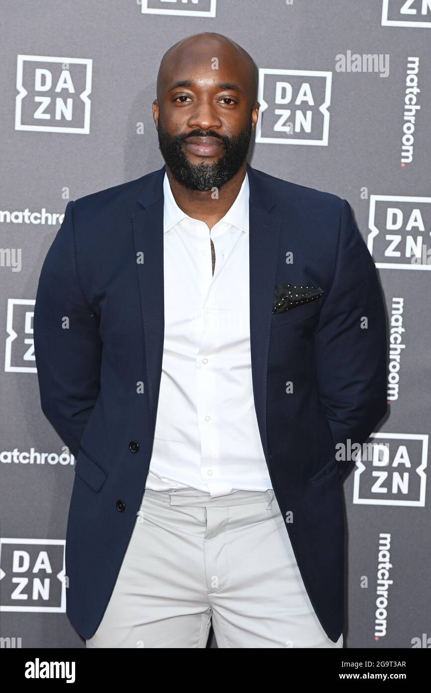 London, UK. 27 July 2021. Ade Oladipo arriving at the Dazn x Matchroom launch party, at the German Gymnasium in London. Picture date: Tuesday July 27, 2021. Photo credit should read: Matt Crossick/Empics/Alamy Live News Stock Photo