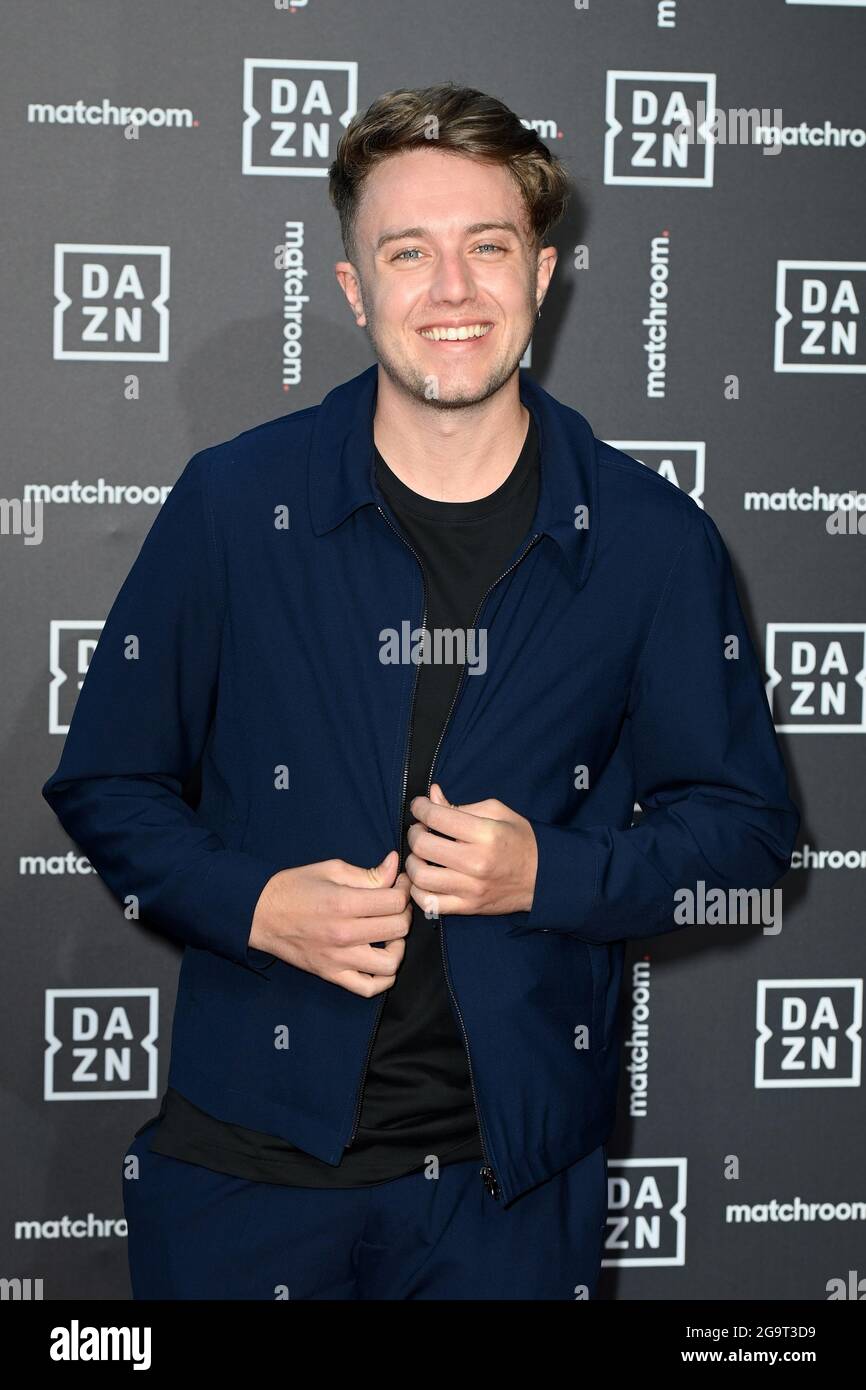 London, UK. 27 July 2021. Roman Kemp arriving at the Dazn x Matchroom launch party, at the German Gymnasium in London. Picture date: Tuesday July 27, 2021. Photo credit should read: Matt Crossick/Empics/Alamy Live News Stock Photo