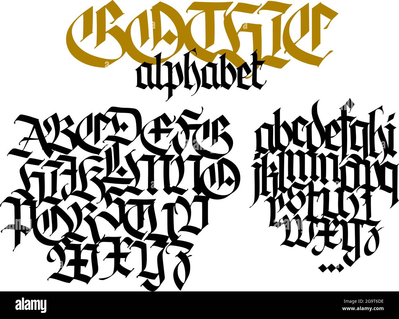 Complete Gothic alphabet. Vector. Uppercase and lowercase letters on a white  background. Beautiful calligraphy. Elegant font for tattoo. Medieval Euro  Stock Vector Image & Art - Alamy
