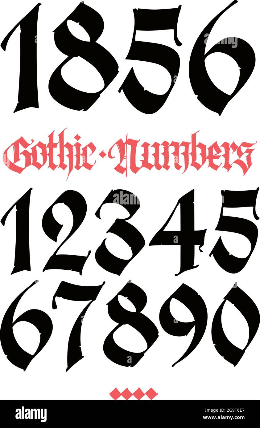 Gothic figures. Vector. Beautiful and stylish calligraphy. Elegant European  typeface for tattoo. Medieval modern style. Black symbols and numbers are  Stock Vector Image & Art - Alamy