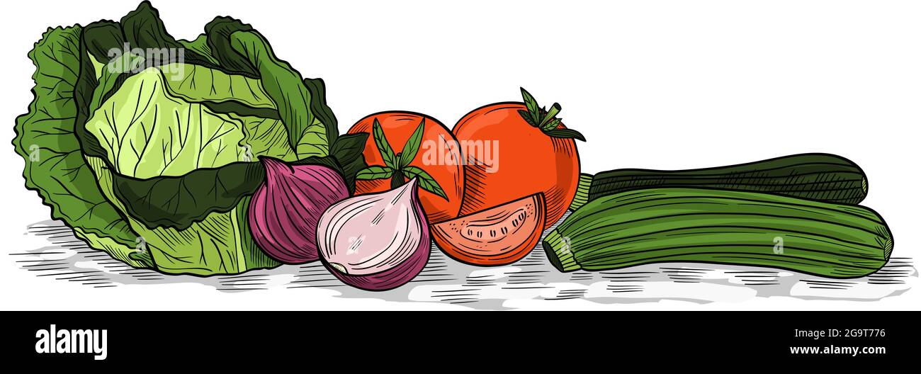 Vegetable basket drawing Black and White Stock Photos & Images - Alamy