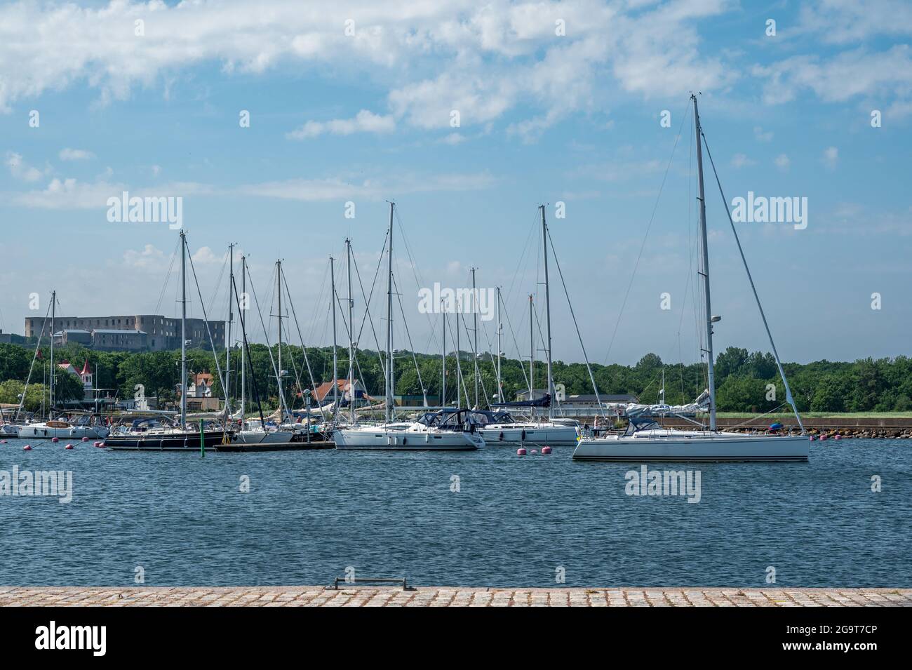 Borgholm harbor on Swedish Baltic Sea island Öland. This island is a popular destination for leisure boats. Stock Photo