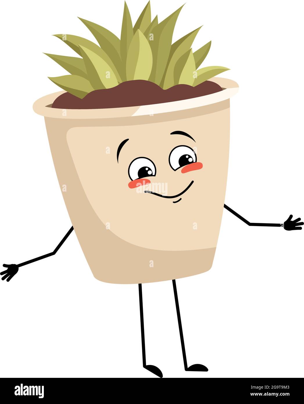Cute character indoor plant in a pot with joyful emotions Stock Vector ...