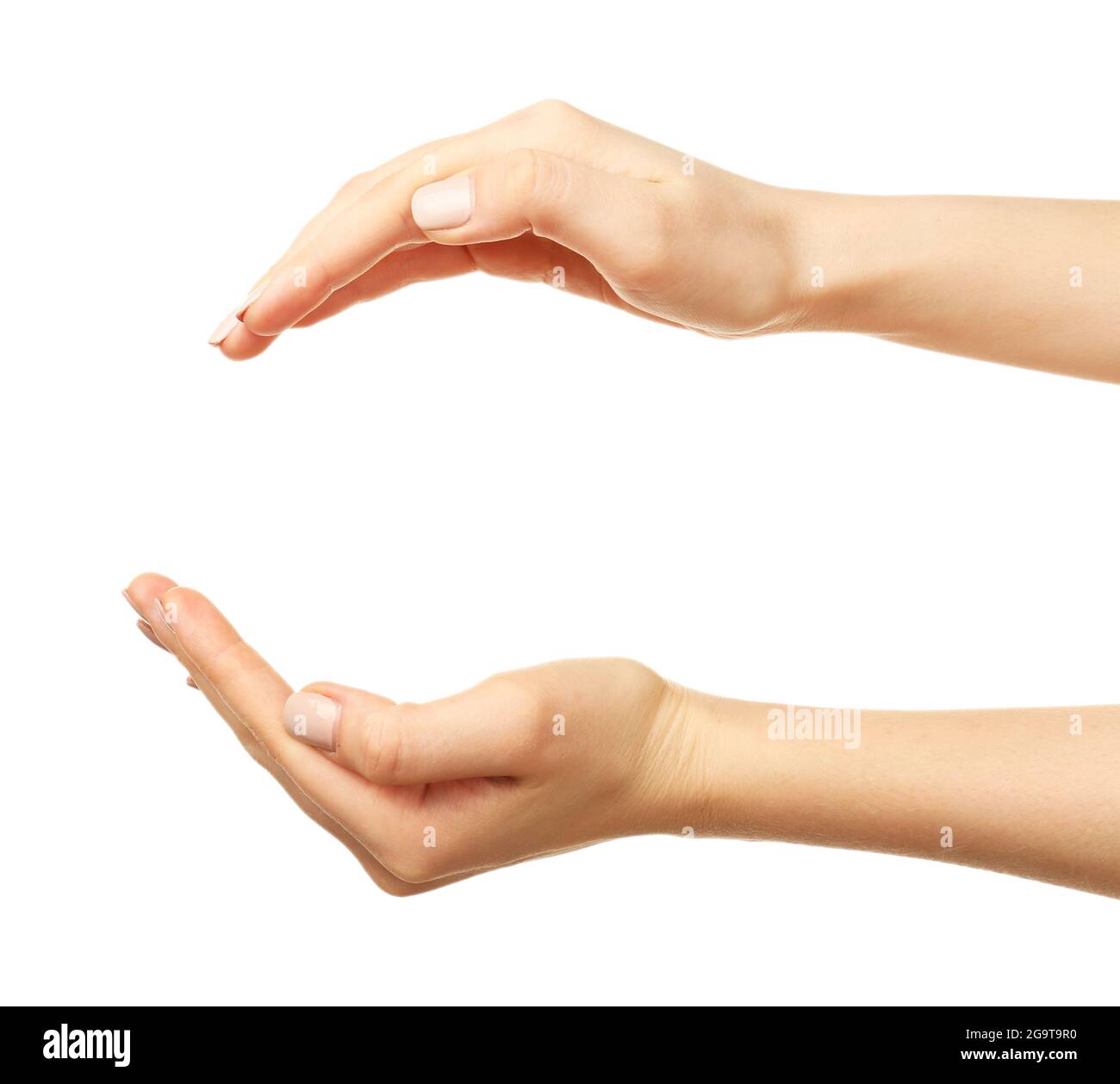 Female hands gesture isolated on white Stock Photo - Alamy