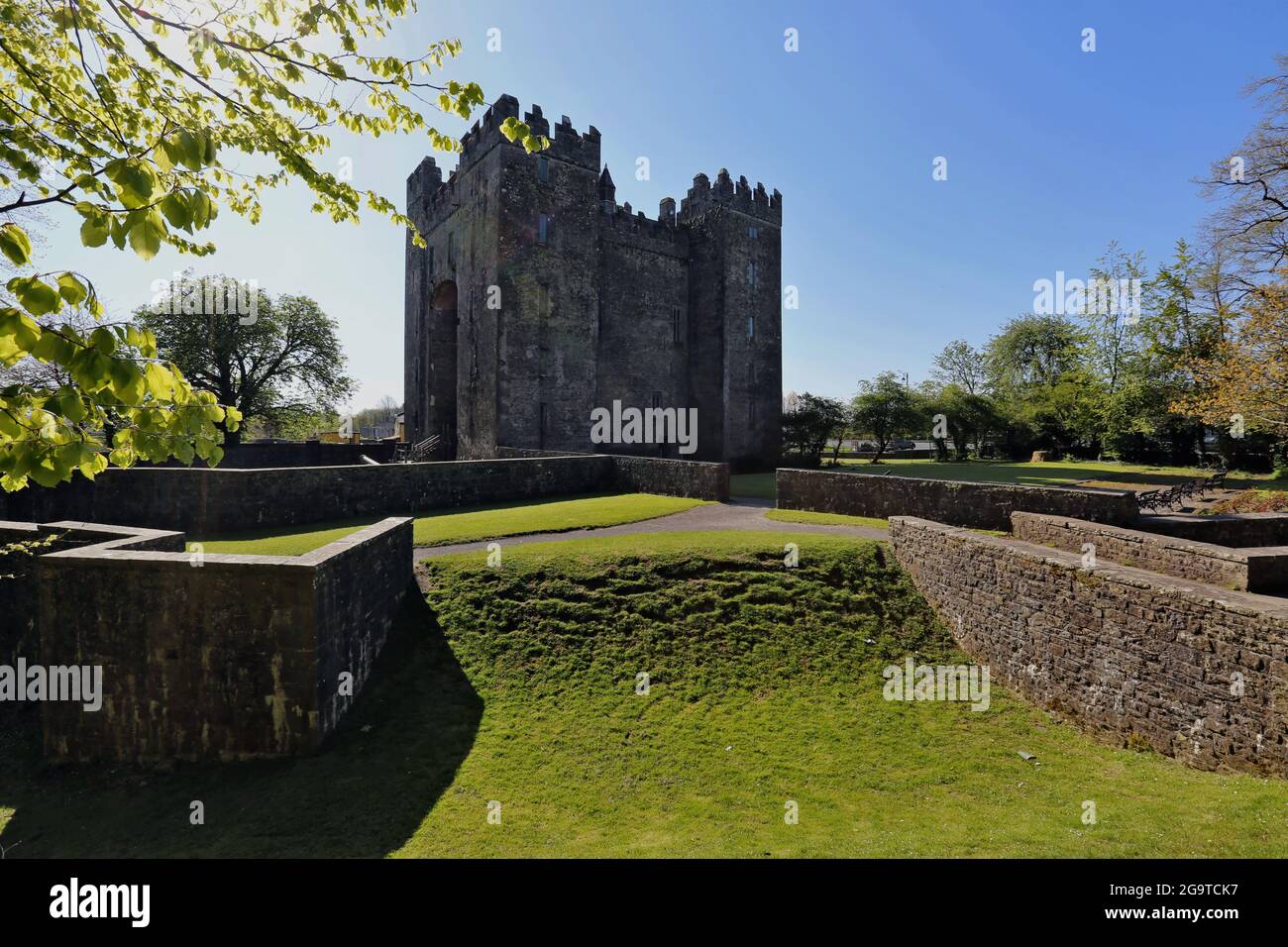 Beautiful shot of the Bunratty Castle in Bunratty, Ireland, surrounded by trees and grass Stock Photo