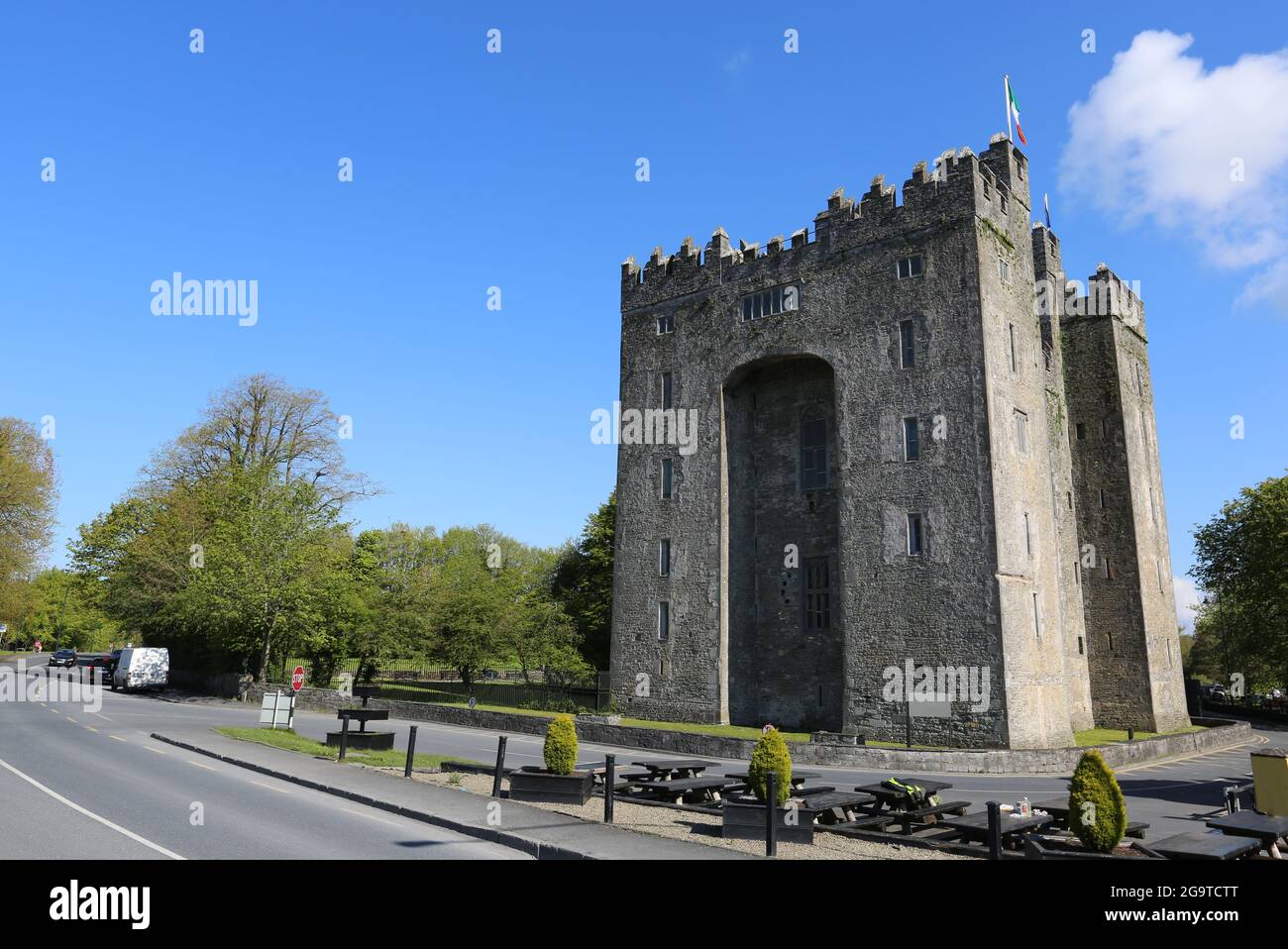 Beautiful shot of the Bunratty Castle in Bunratty, Ireland, surrounded by a park Stock Photo
