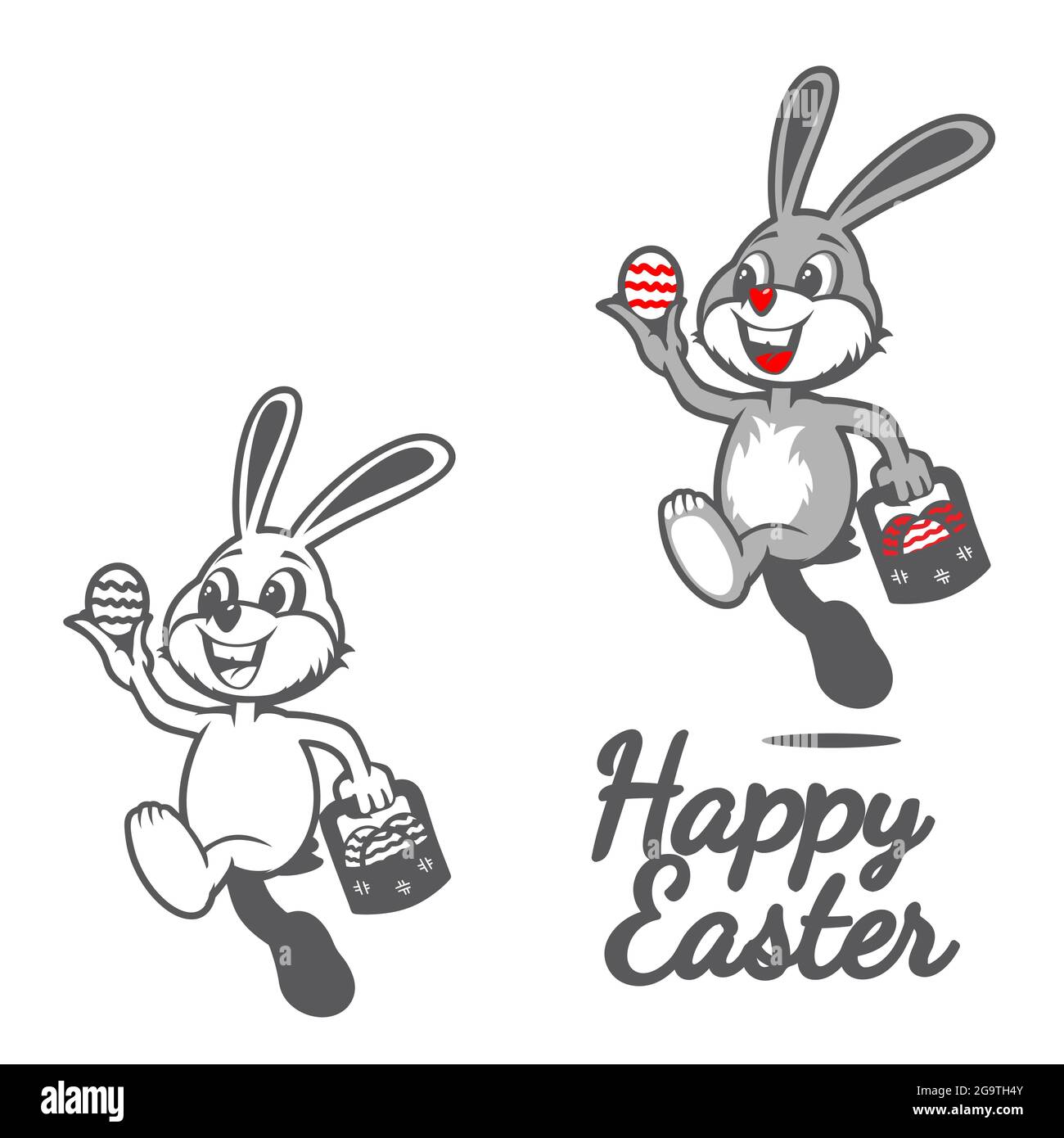 Happy Easter Bunny holding easter egg vector symbol illustration, for greeting card, tshirt print, desugn element or any other purpose Stock Vector