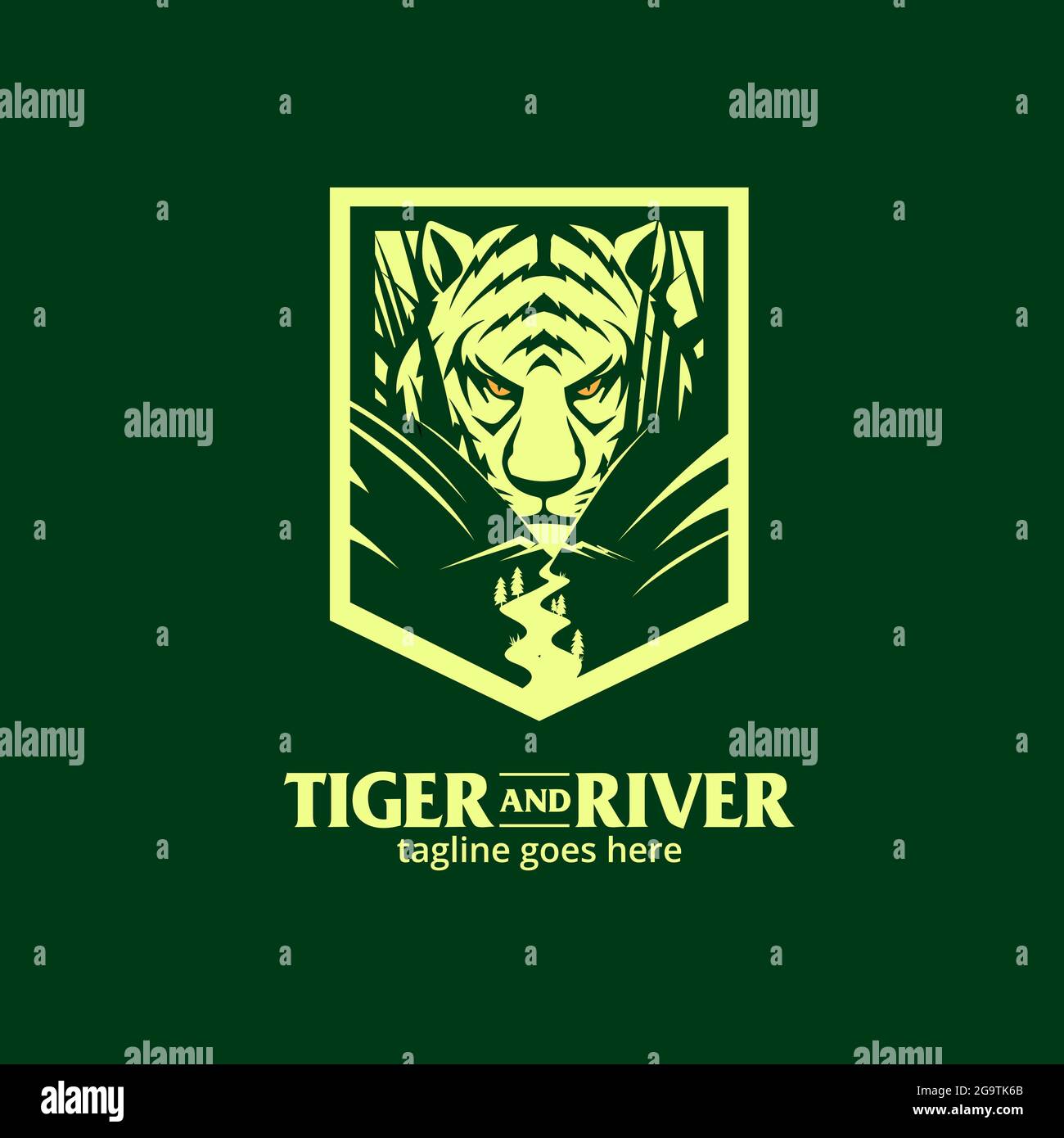 Crouching Tiger in the river vector illustration Stock Vector