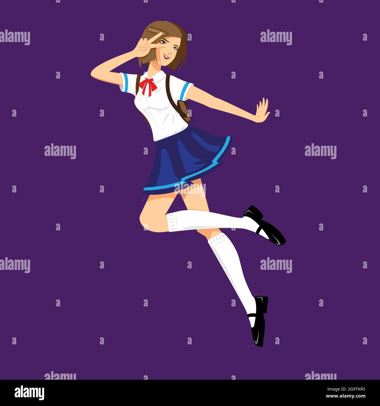 School Girl manga style.vector illustration in anime style for design element, poster, tshirt print, or any other purpose. Stock Vector
