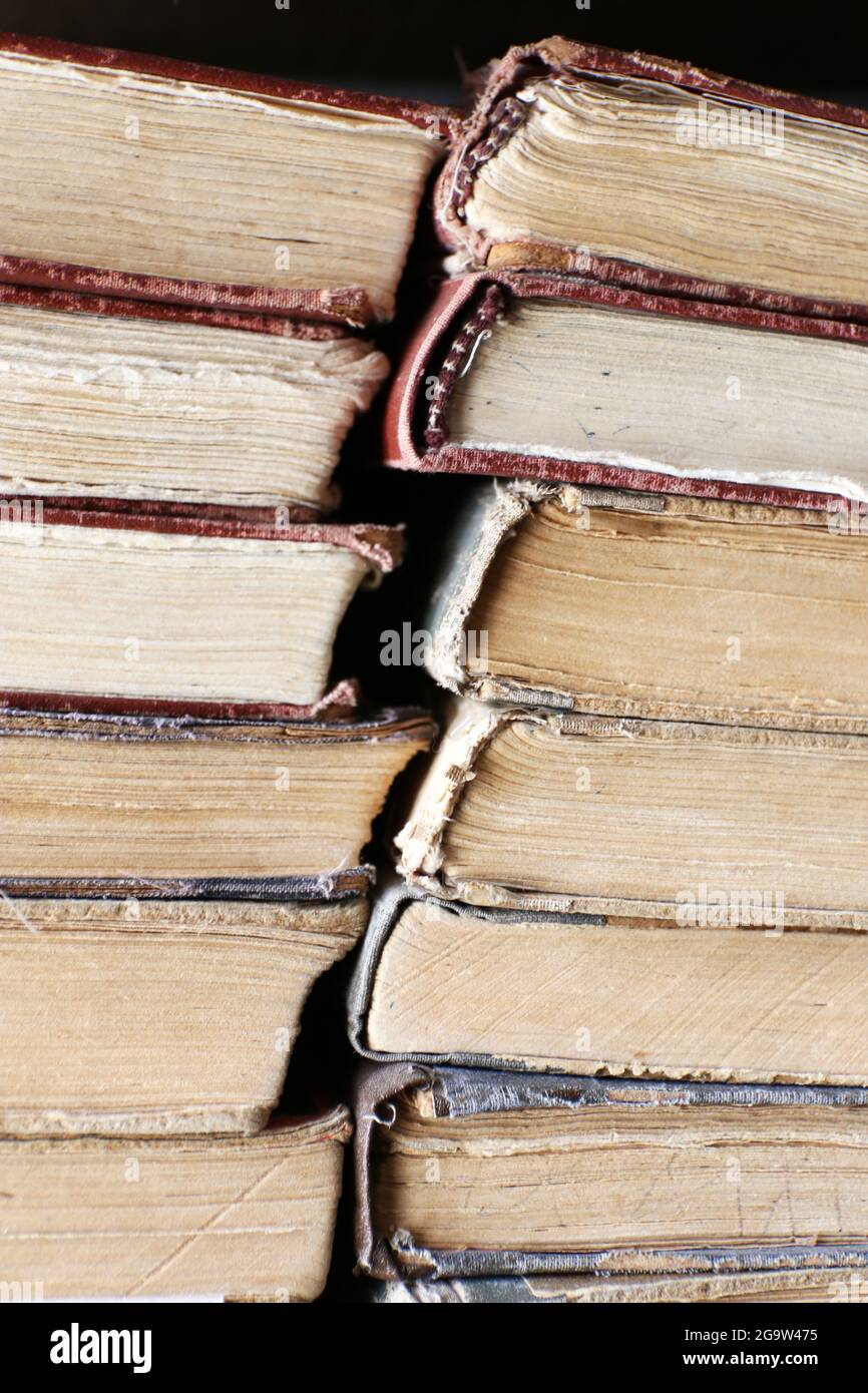 Old used books in library, closeup Stock Photo Alamy
