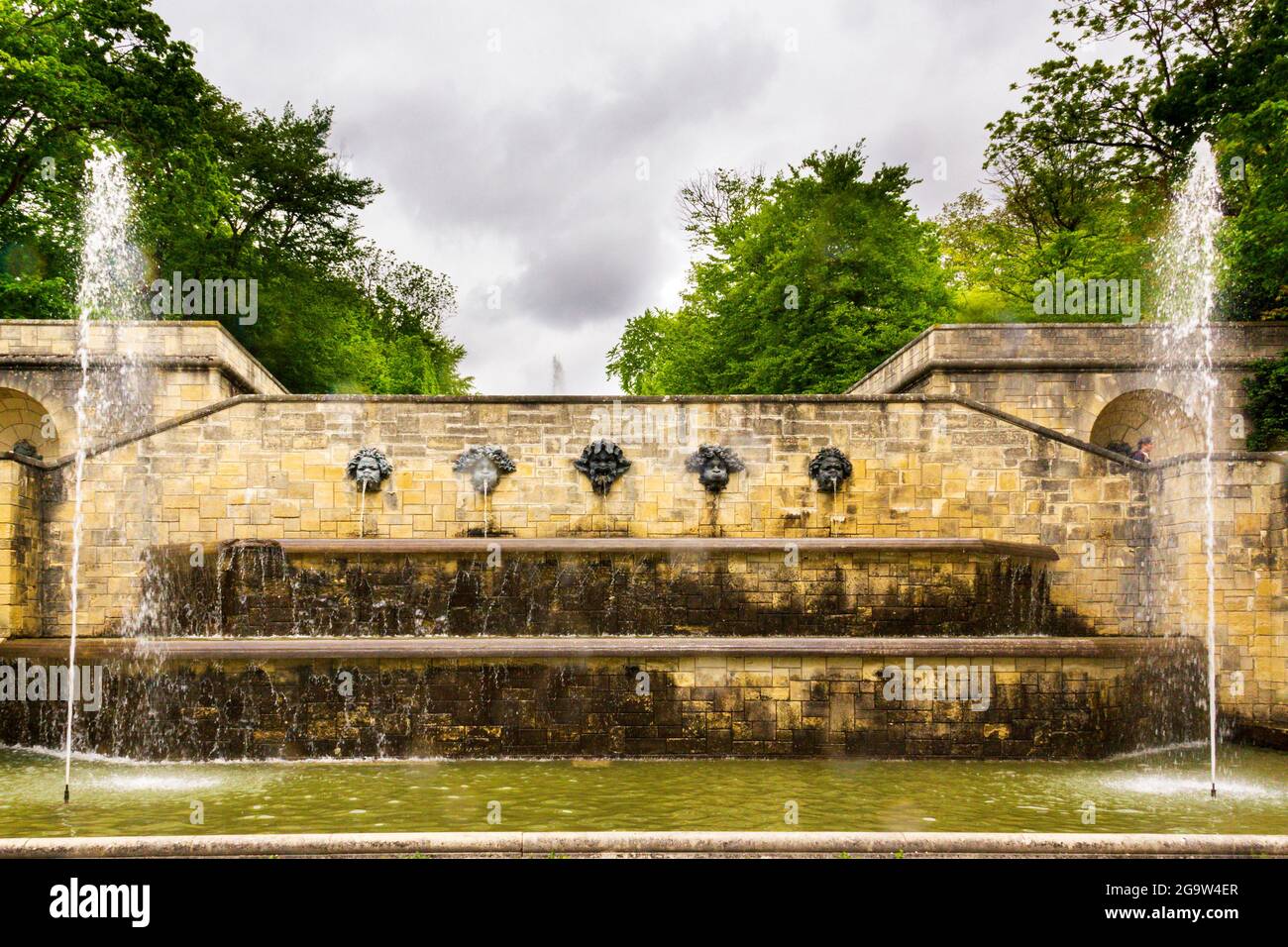 Fountains and water ways in the historic gardens at Sceaux, France Stock Photo