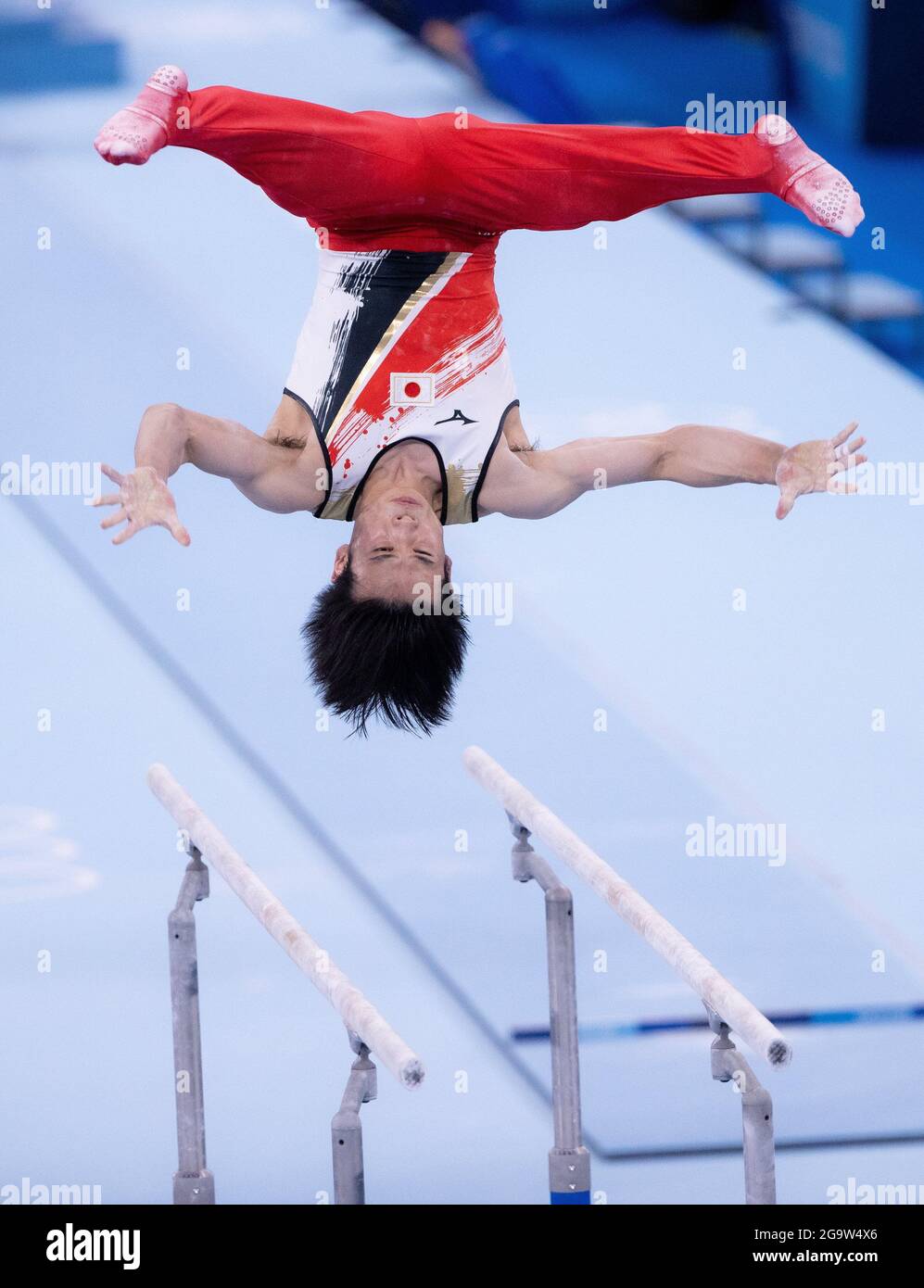 Tokyo, Japan. 26th July, 2021. KAZUMA KAYA compete on the parallel bars in Men's All-Around Team Final during the Tokyo 2020 Olympics at the Ariake Gymnastics Centre in Tokyo. (Credit Image: © Paul Kitagaki Jr./ZUMA Press Wire) Stock Photo