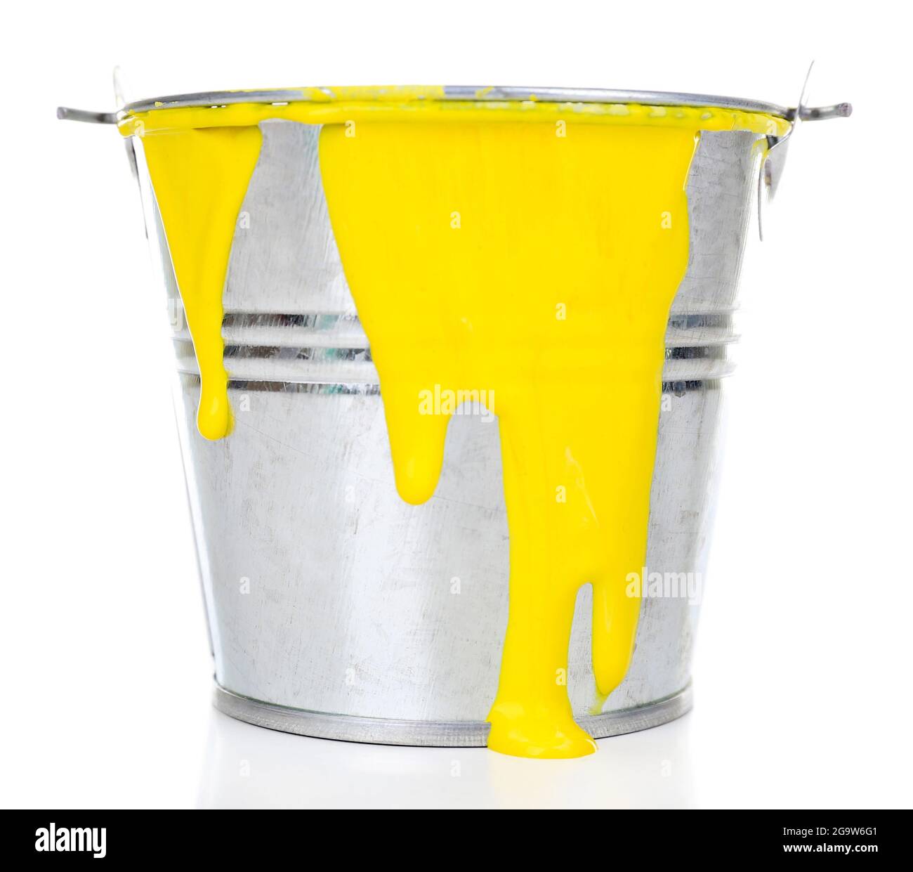 Bucket of yellow paint isolated on white Stock Photo Alamy