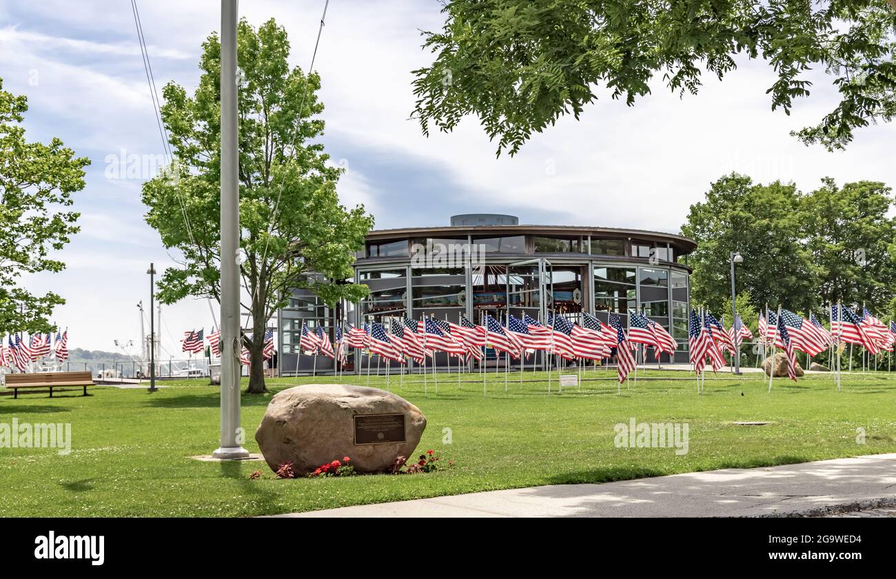 Antique Greenport Carousel, Mitchell Park, Greenport, NY Stock Photo
