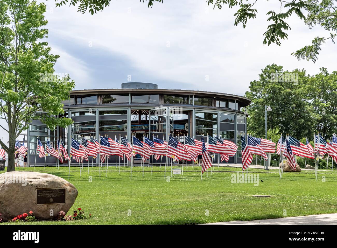 Antique Greenport Carousel, Mitchell Park, Greenport, NY Stock Photo