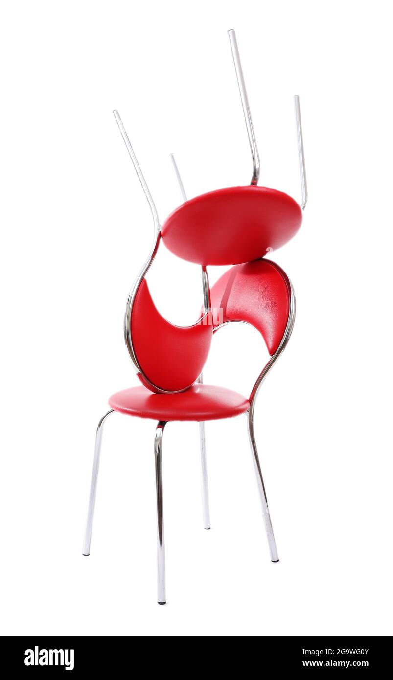 Stack of red chairs isolated on white Stock Photo Alamy
