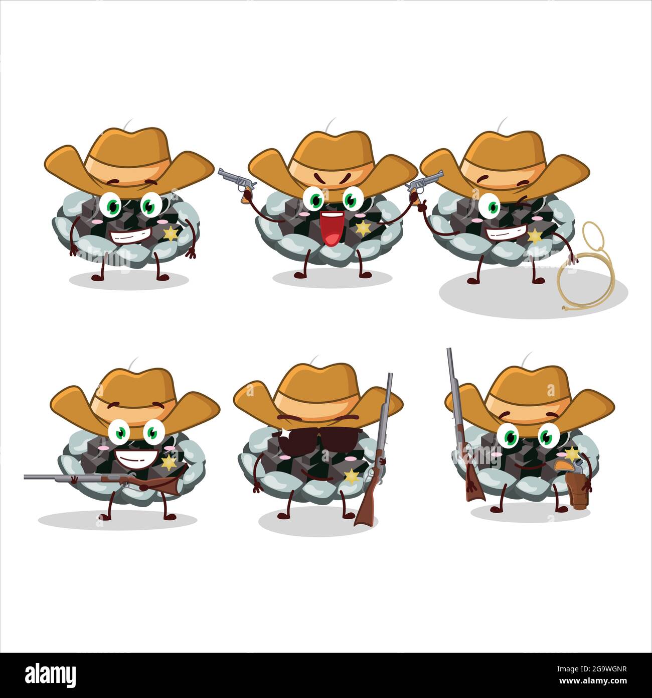 Cool cowboy burning charcoal cartoon character with a cute hat. Vector