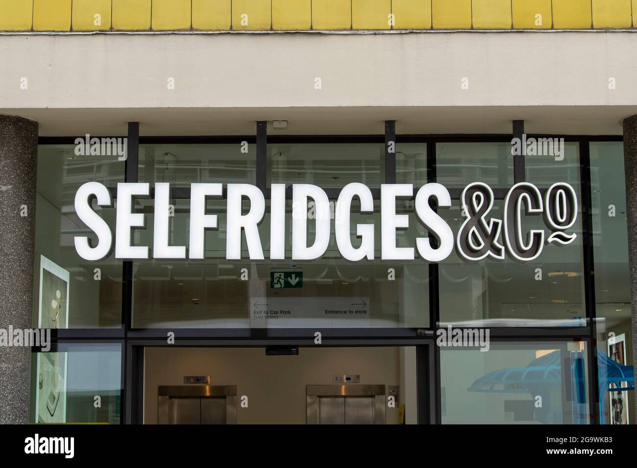 Selfridges sign seen above the office of the Iconic department store
