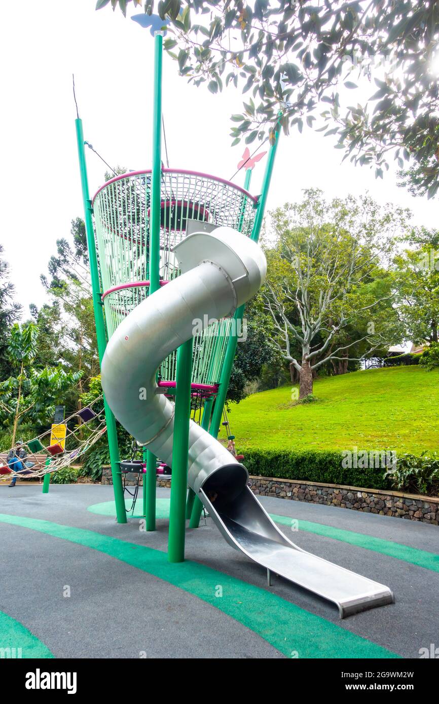 Children's corkscrew tube slide, Montville Australia Stock Photo Alamy